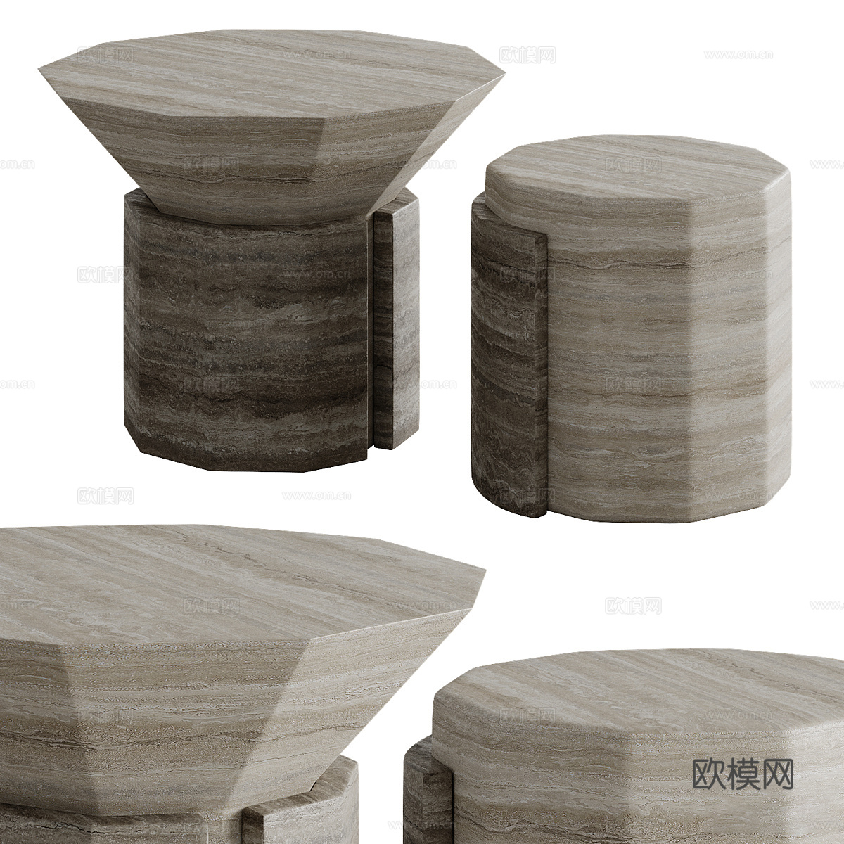 现代侘寂极简石材边几3d模型