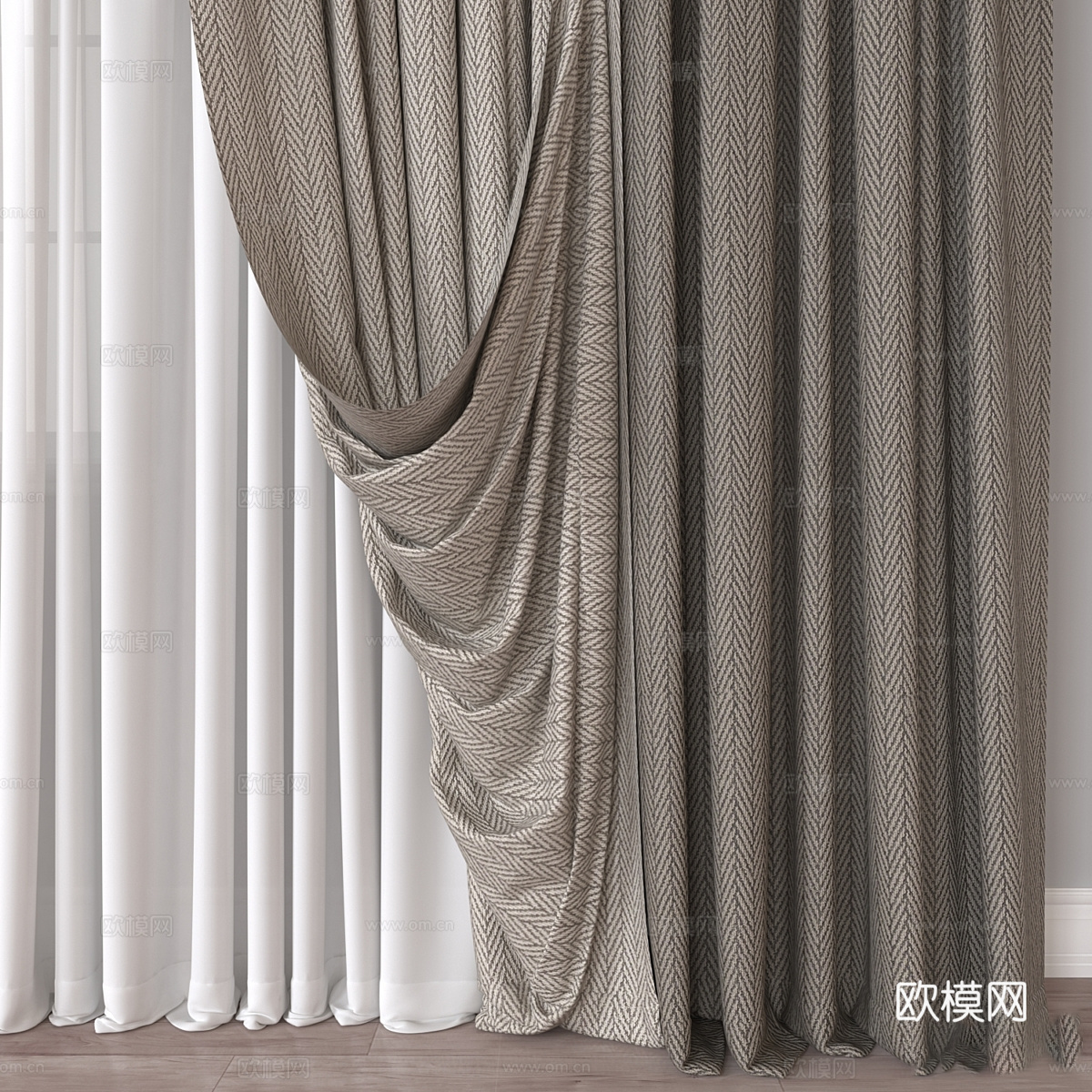 现代意式布艺窗帘3d模型