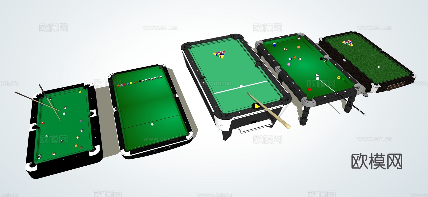 现代台球桌 桌球 球杆su模型下载（渲染图2）