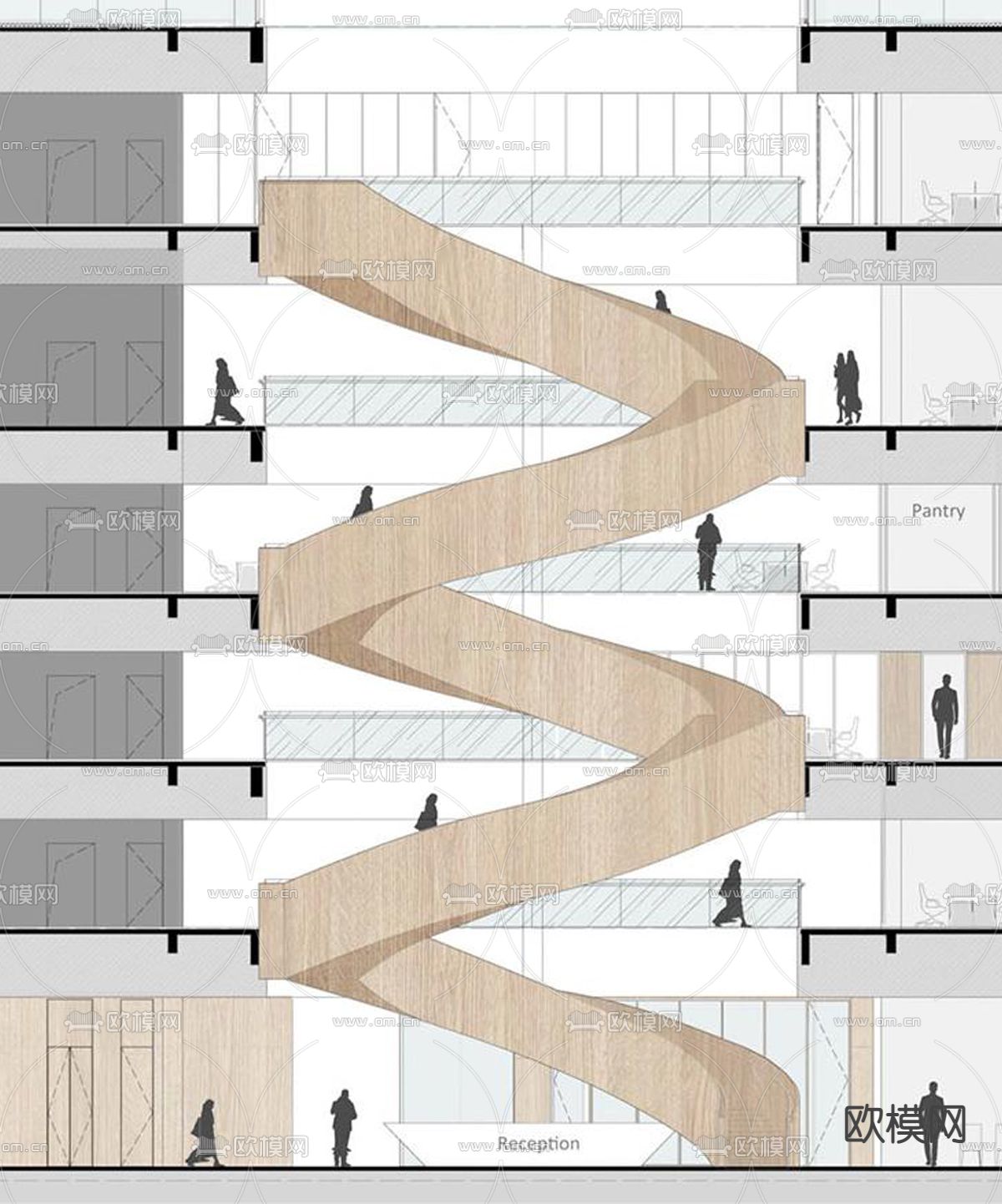 旋转楼梯su模型下载（渲染图4）