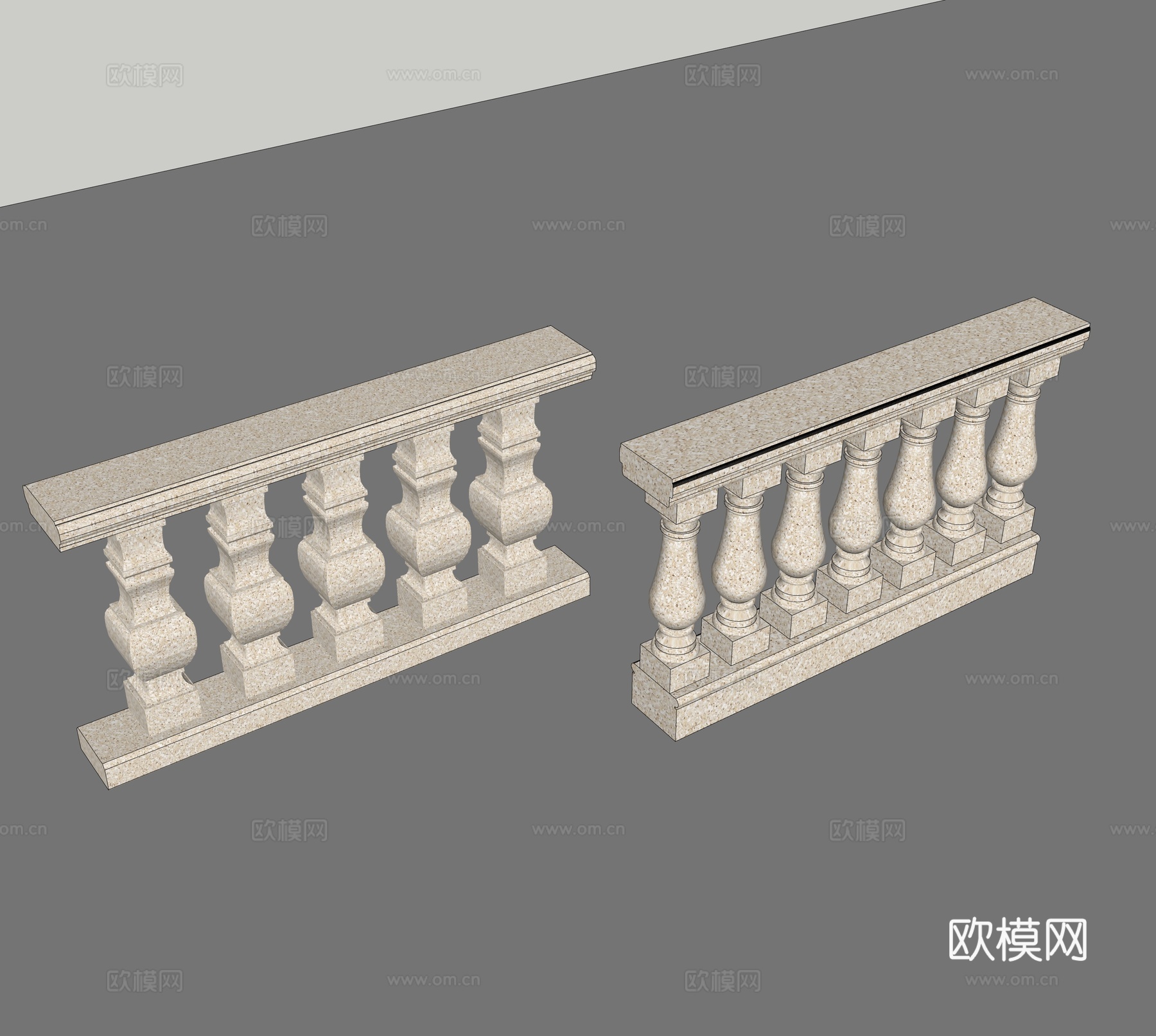 石栏杆  宝瓶围栏  欧式围栏su模型下载（渲染图2）
