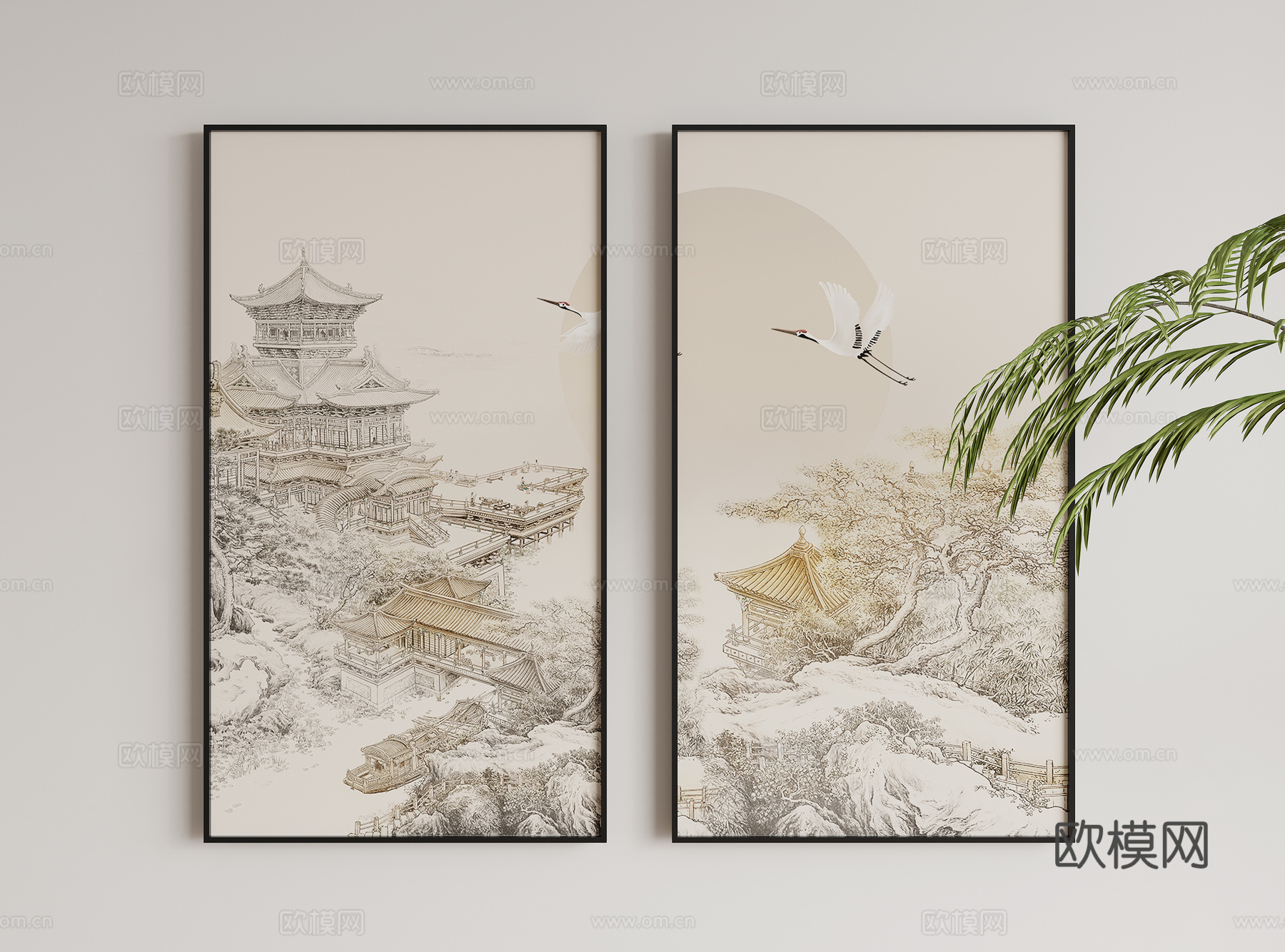 新中式挂画su模型