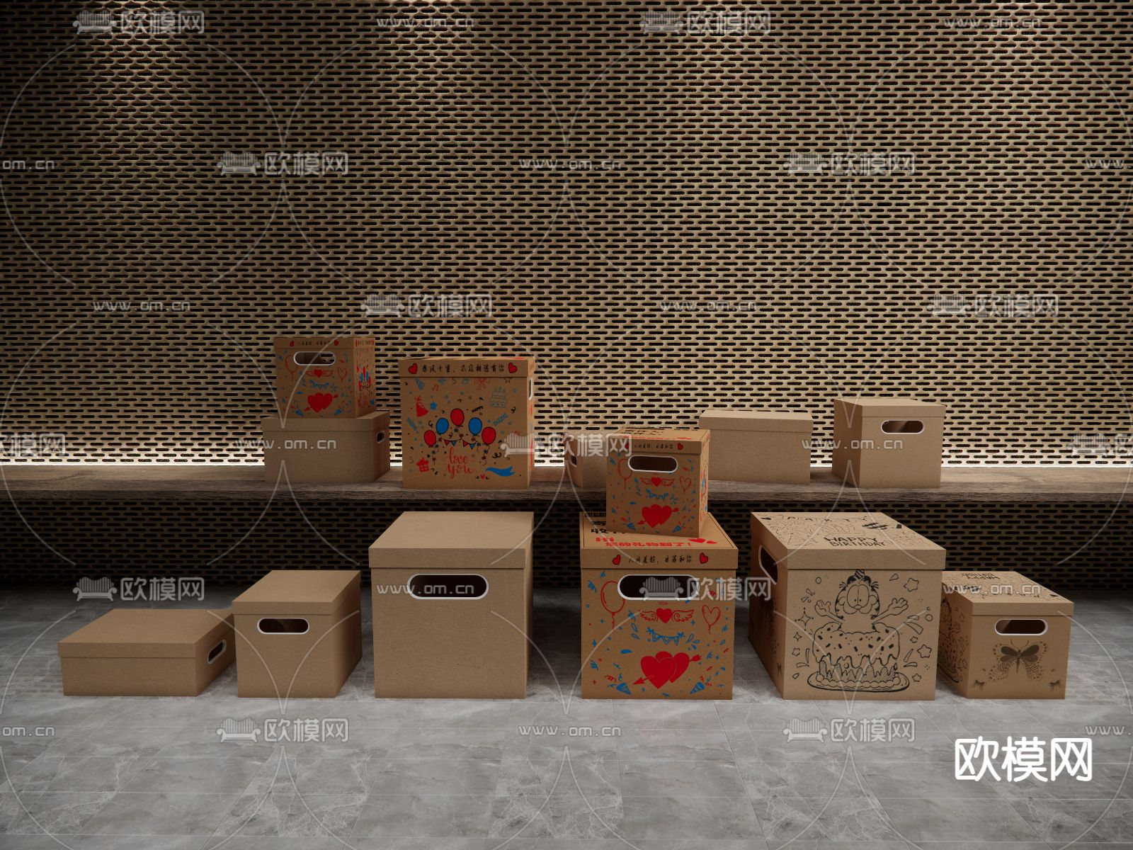 纸盒 牛皮纸盒子su模型下载（渲染图1）