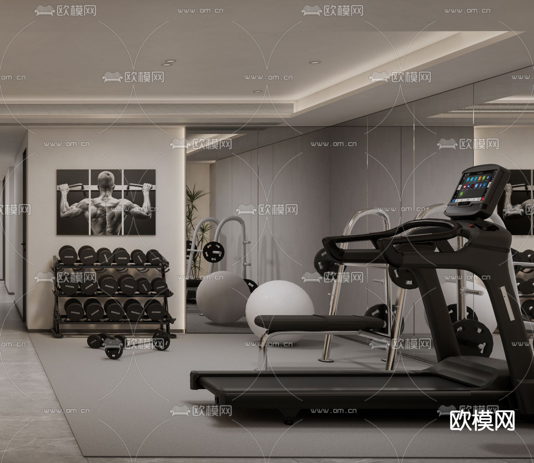 现代健身房su模型下载（渲染图1）