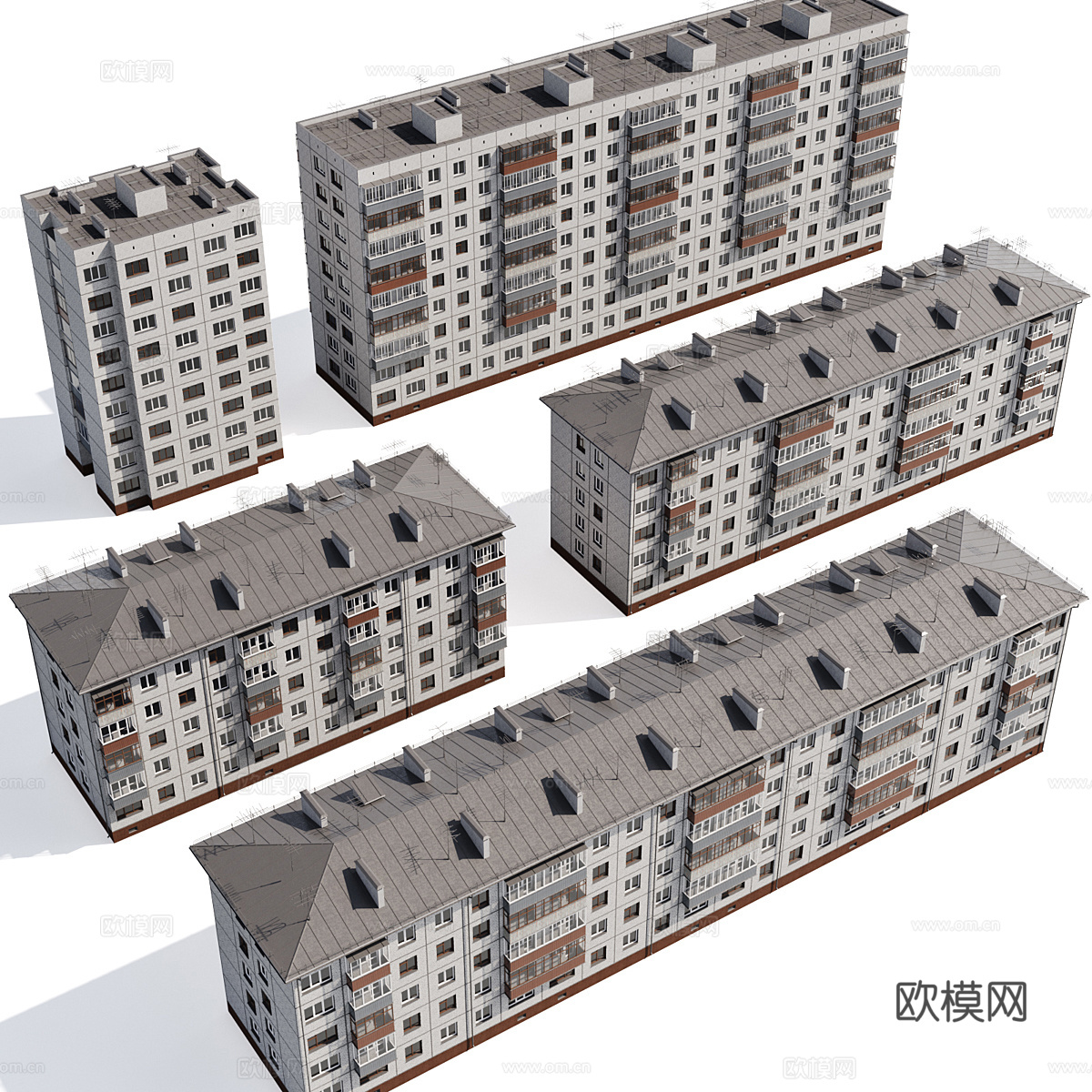 现代板式多层住宅建筑外观3d模型