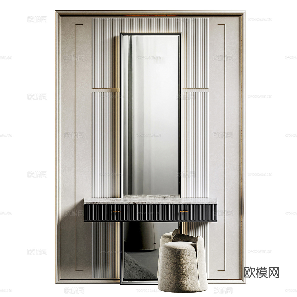 现代意式轻奢梳妆台3d模型
