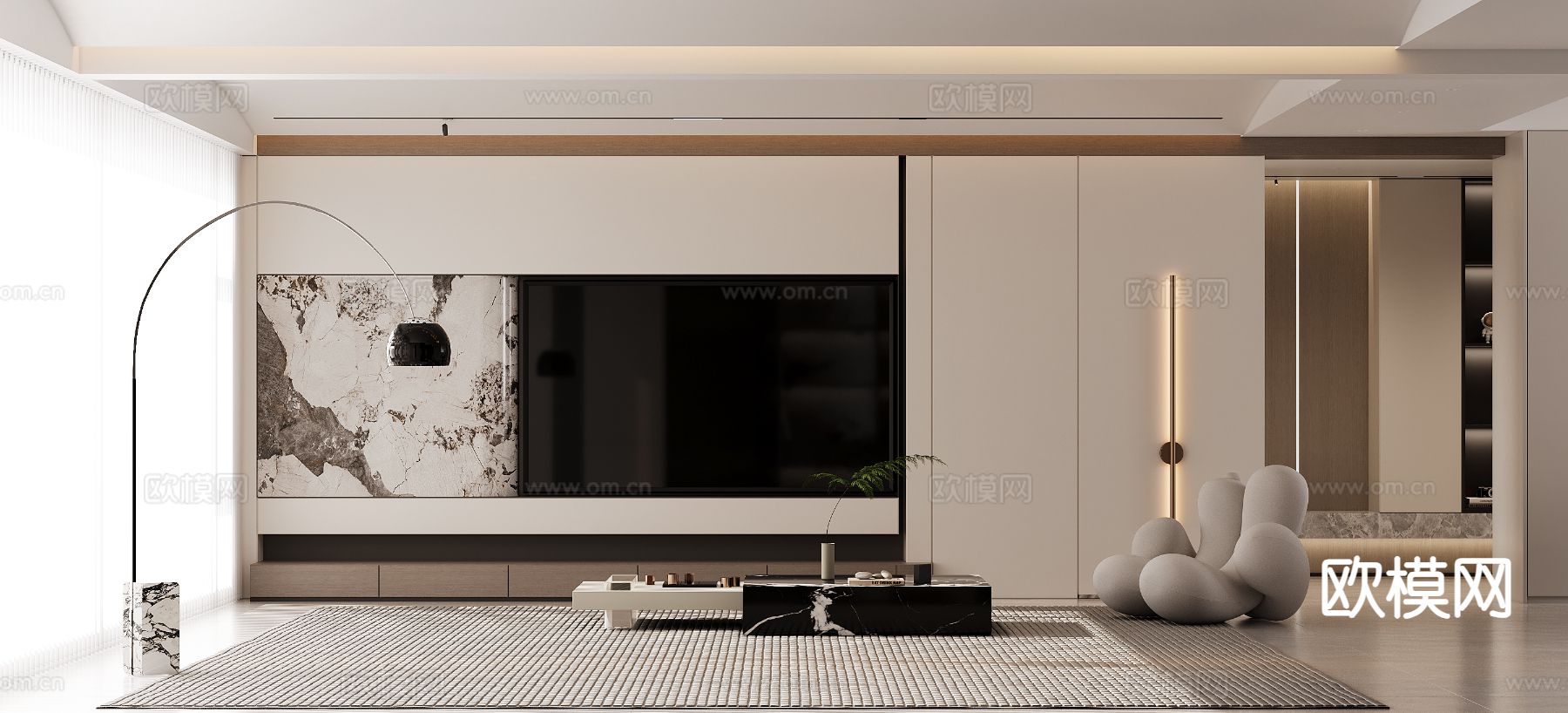 现代电视背景墙3d模型下载（渲染图1）