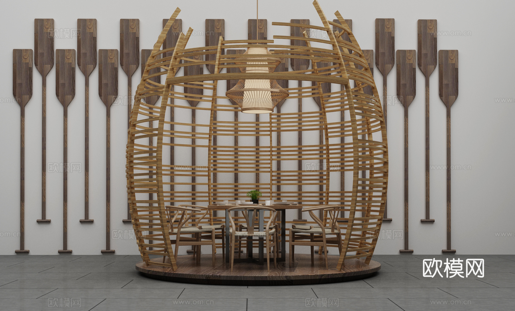 新中式组编包间 船桨3d模型
