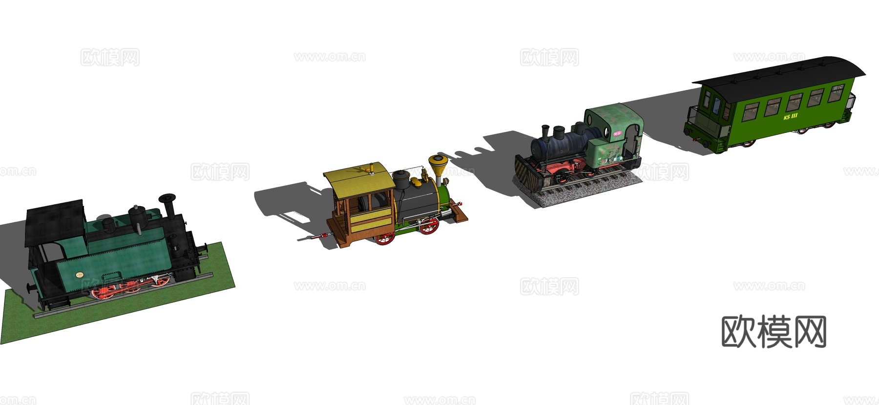 现代复古蒸汽火车 工业列车 铁路 铁轨su模型下载（渲染图3）