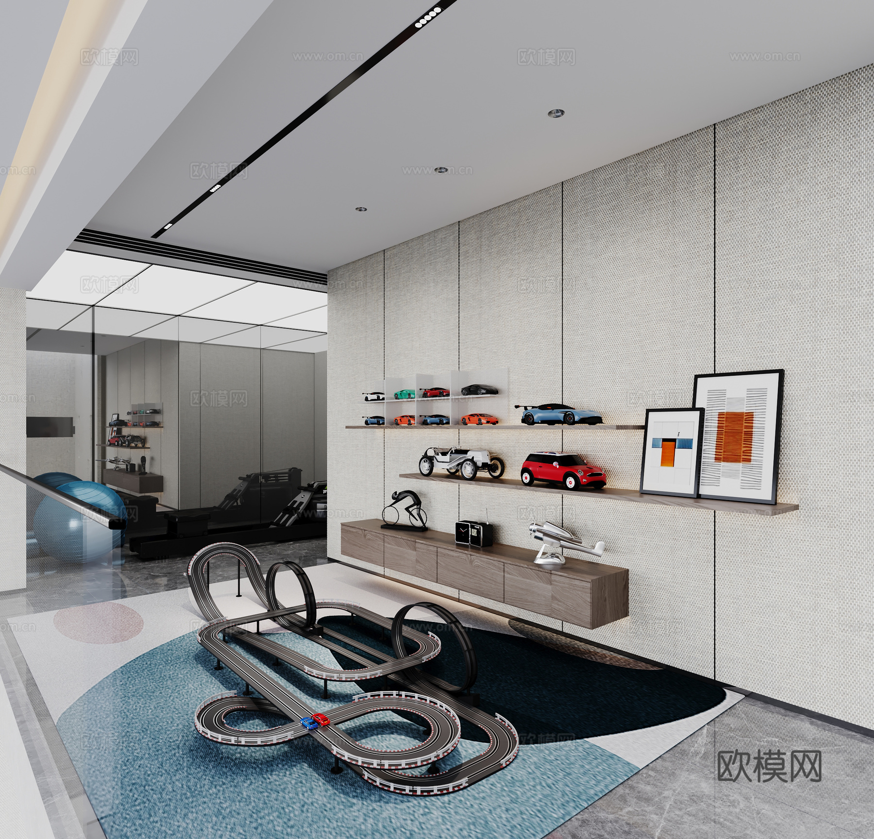 现代儿童娱乐室玩具现代摆件车飞机健身器材3d模型