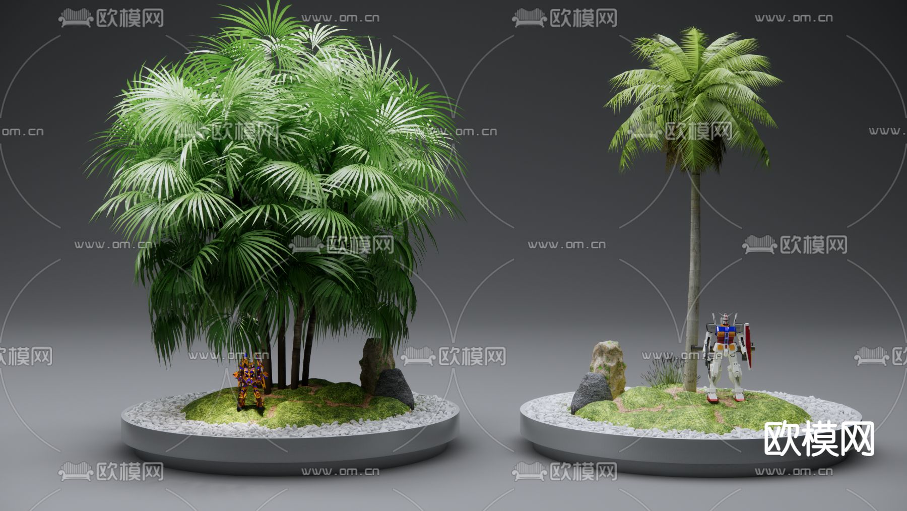 现代椰子树景观树池su模型下载（渲染图1）