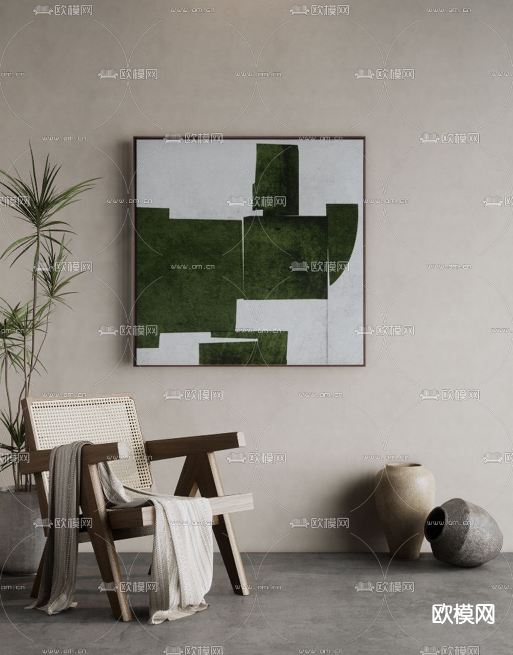 侘寂装饰画 挂画 抽象画su模型下载（渲染图1）