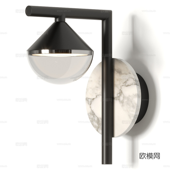 現(xiàn)代意式極簡大理石金屬壁燈3d模型下載(渲染圖2)