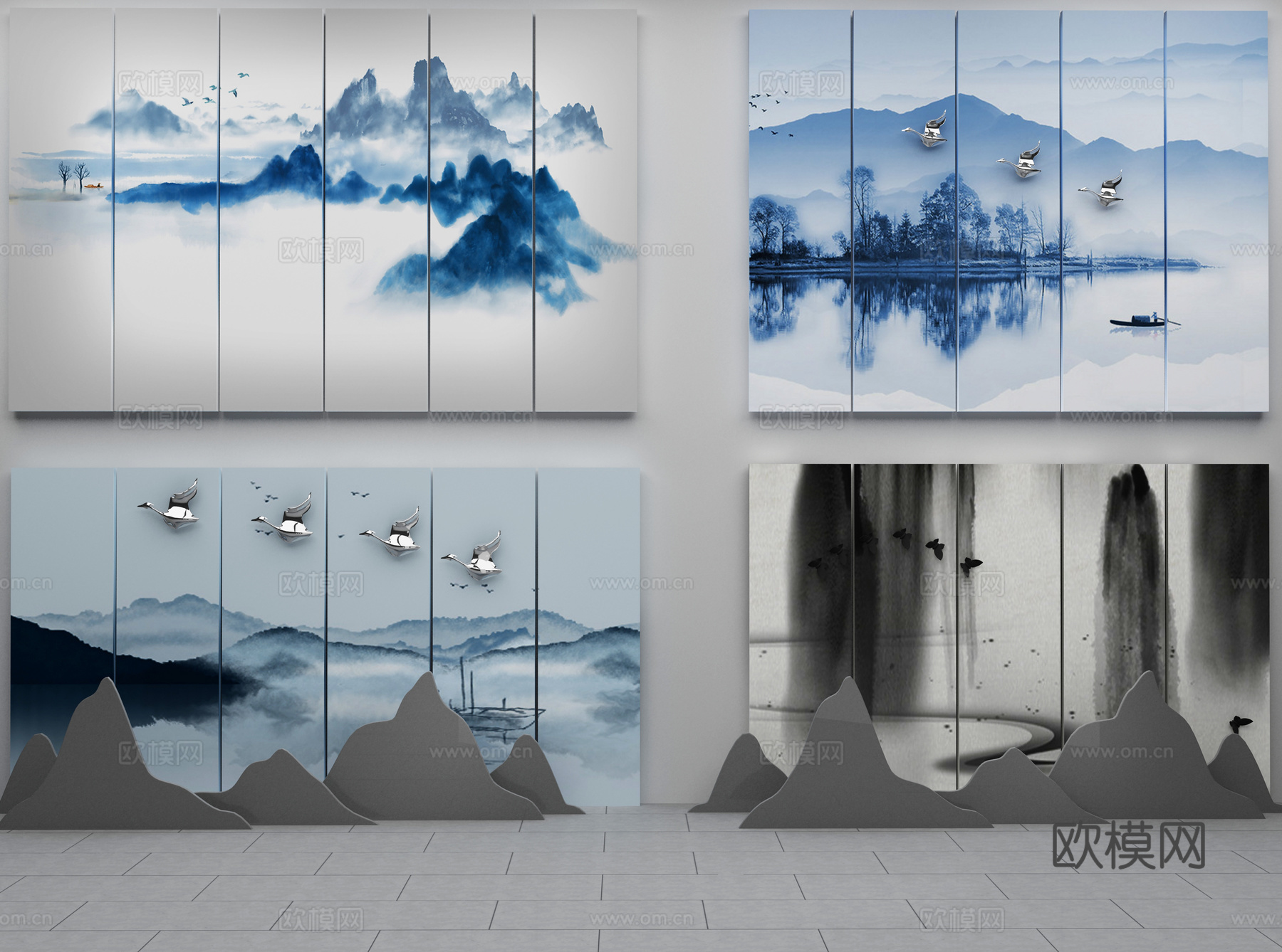 山水画硬包组合3d模型
