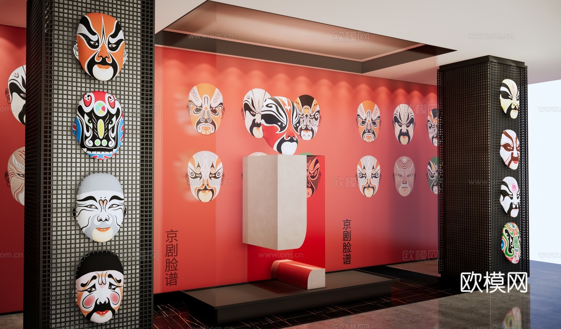 川剧脸谱文化展厅 中式戏曲非遗文化展厅 国潮文创展览 脸谱面su模型