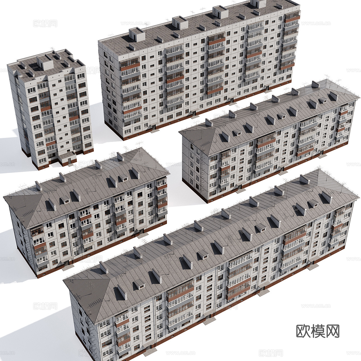 现代板式多层住宅建筑外观3d模型