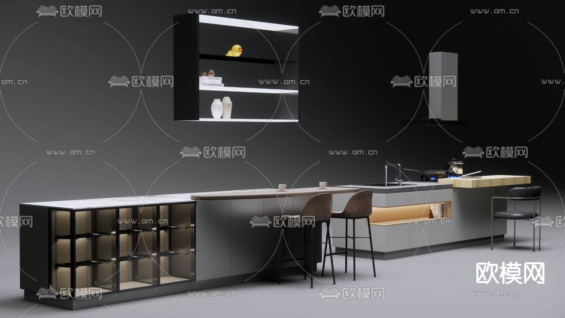 现代橱柜岛台su模型下载（渲染图1）