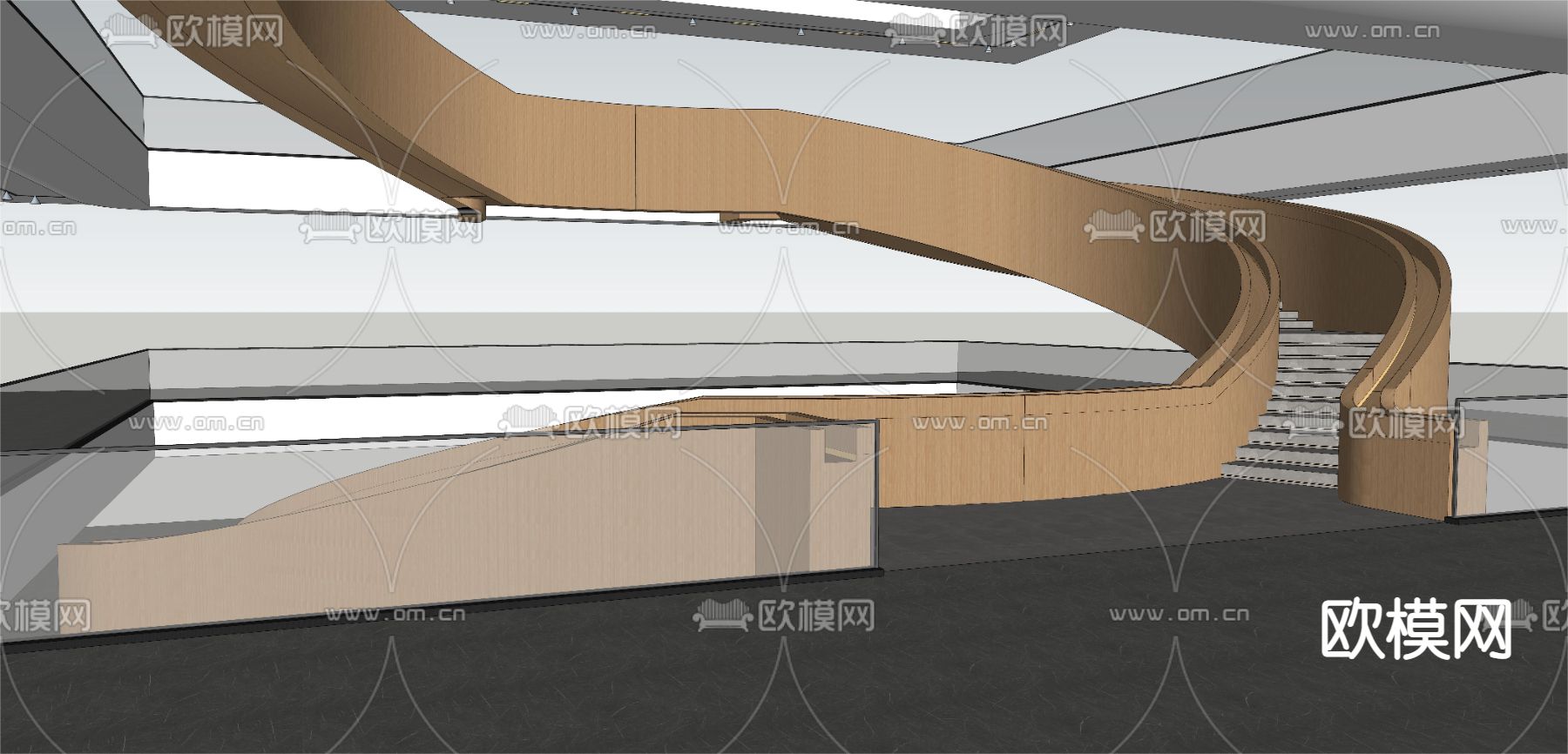 旋转楼梯su模型下载（渲染图3）