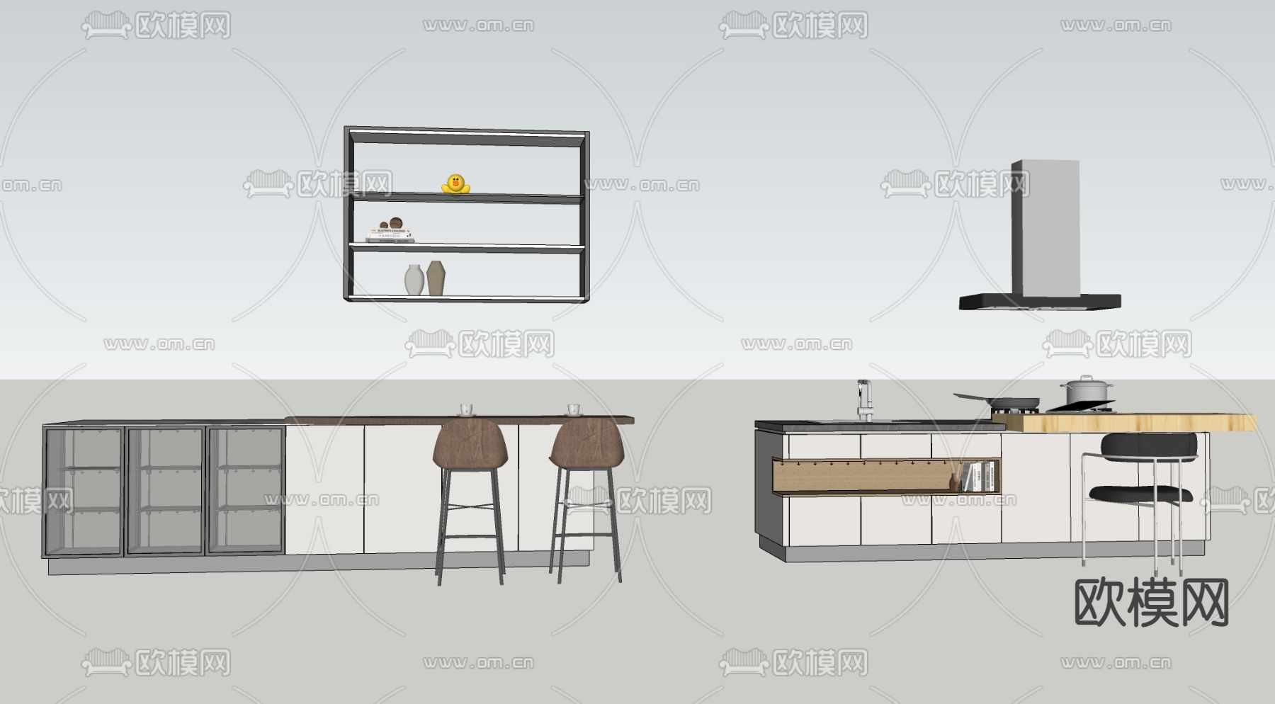 现代橱柜岛台su模型下载（渲染图2）