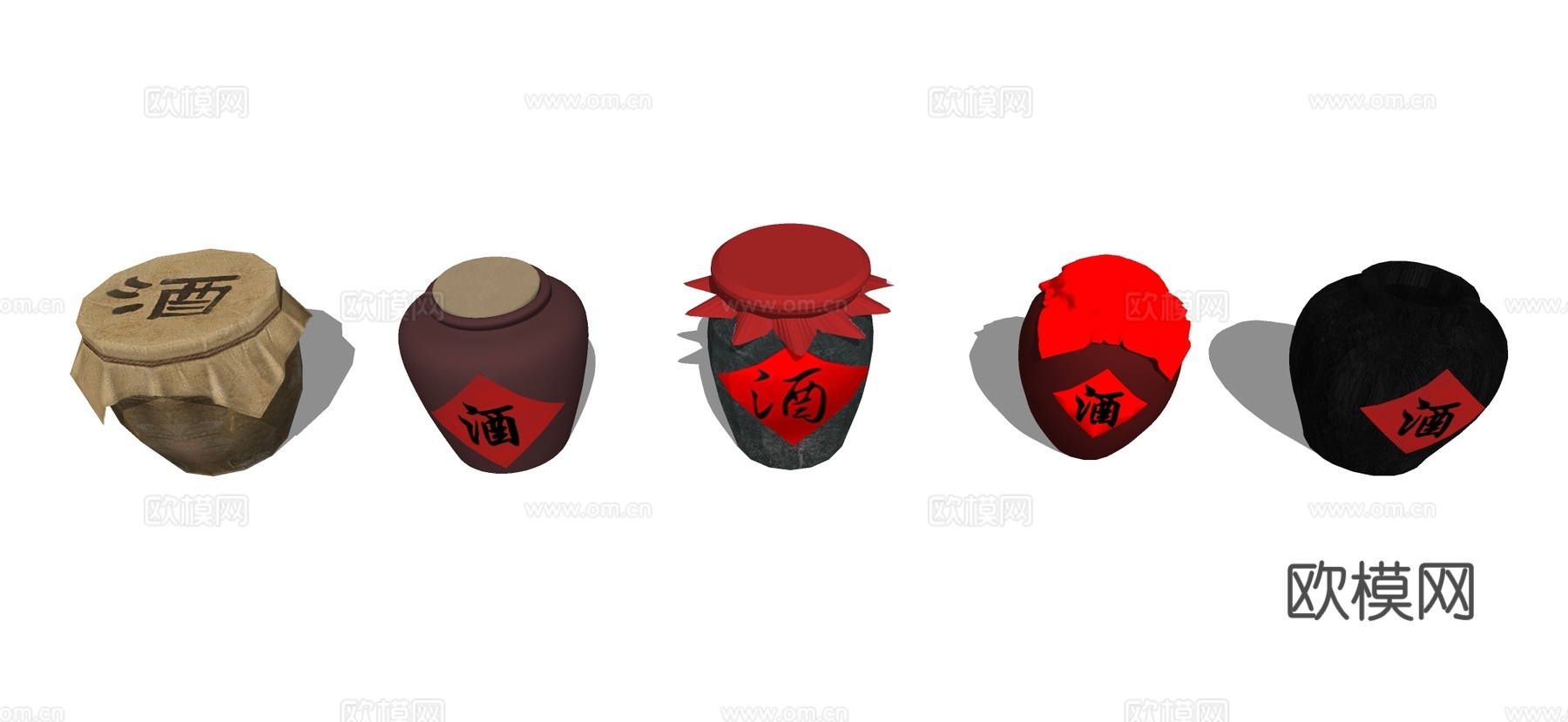 现代酒坛酒缸 酒文化小品su模型下载（渲染图2）