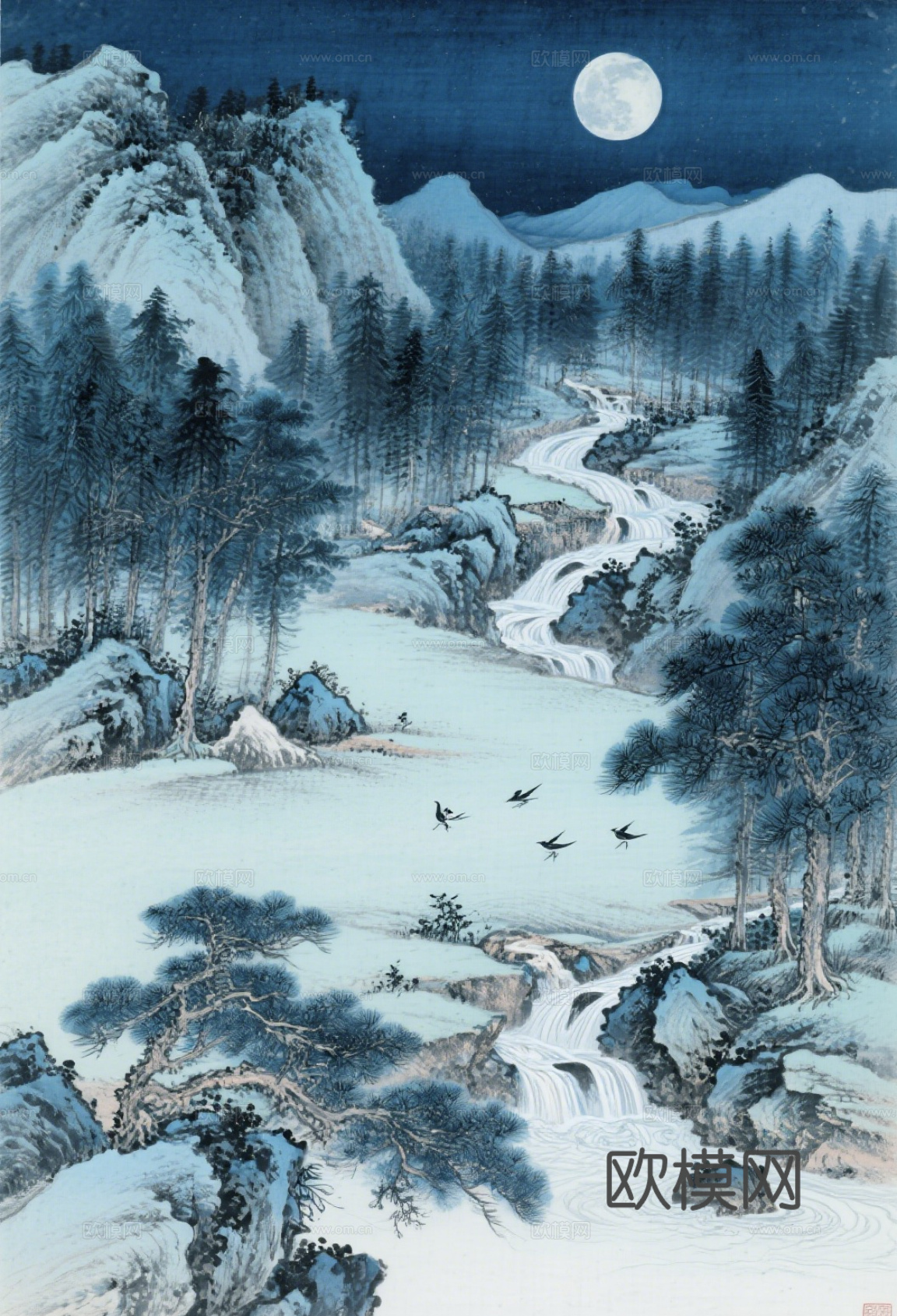 中古侘寂宋代美学山水国画 山峰云雾围绕水墨山水画