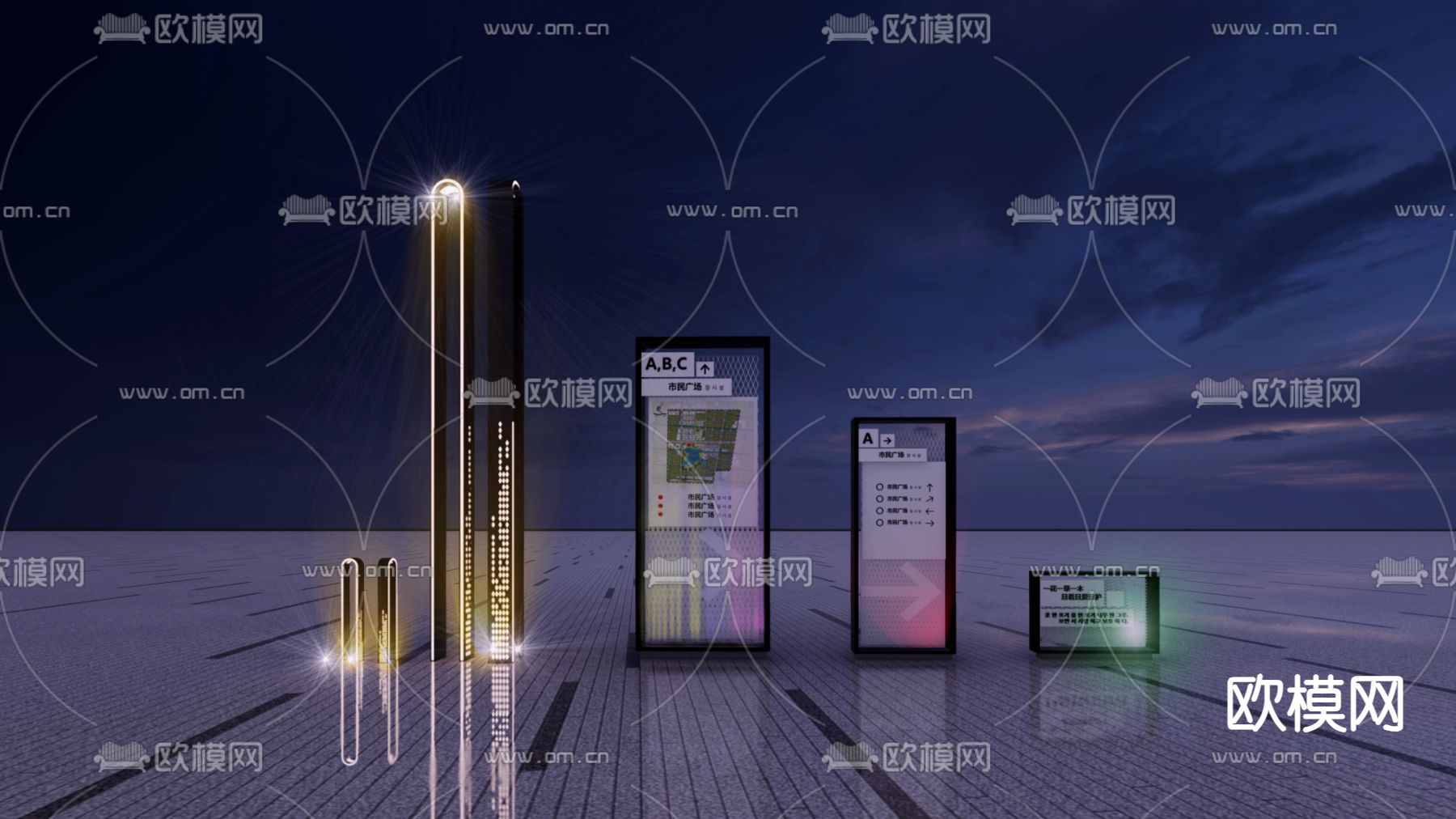 现代导视牌 标识牌su模型下载（渲染图1）