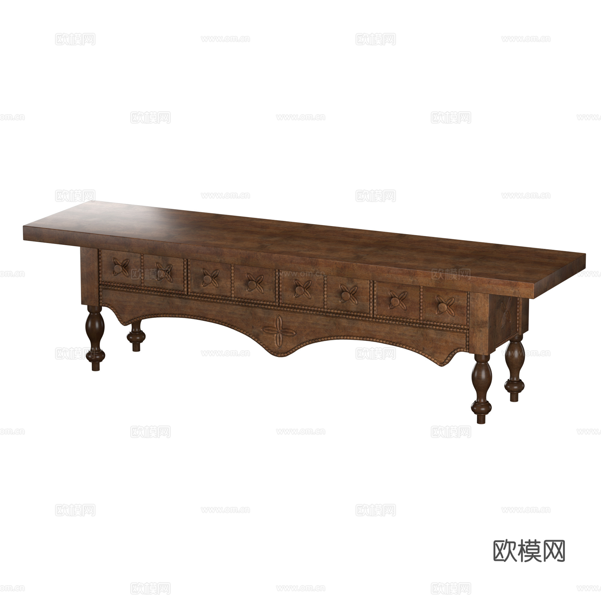 新中式中古风古董橡木端景台3d模型