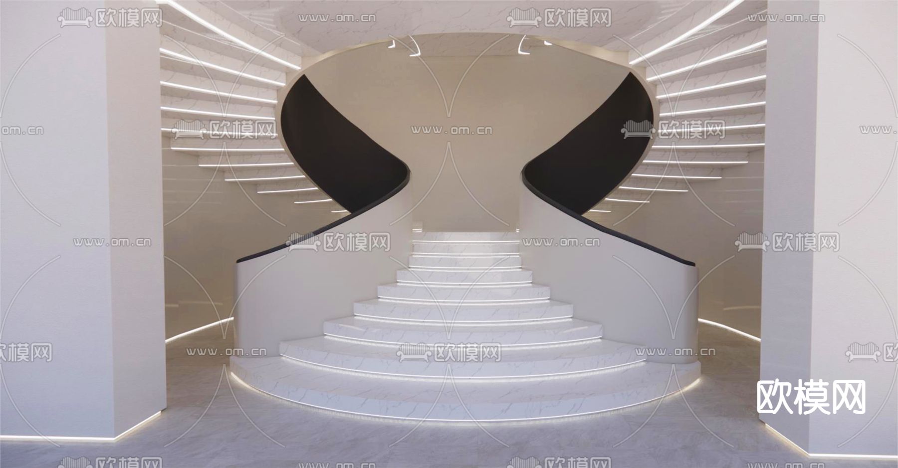 双边楼梯 旋转楼梯su模型下载（渲染图1）