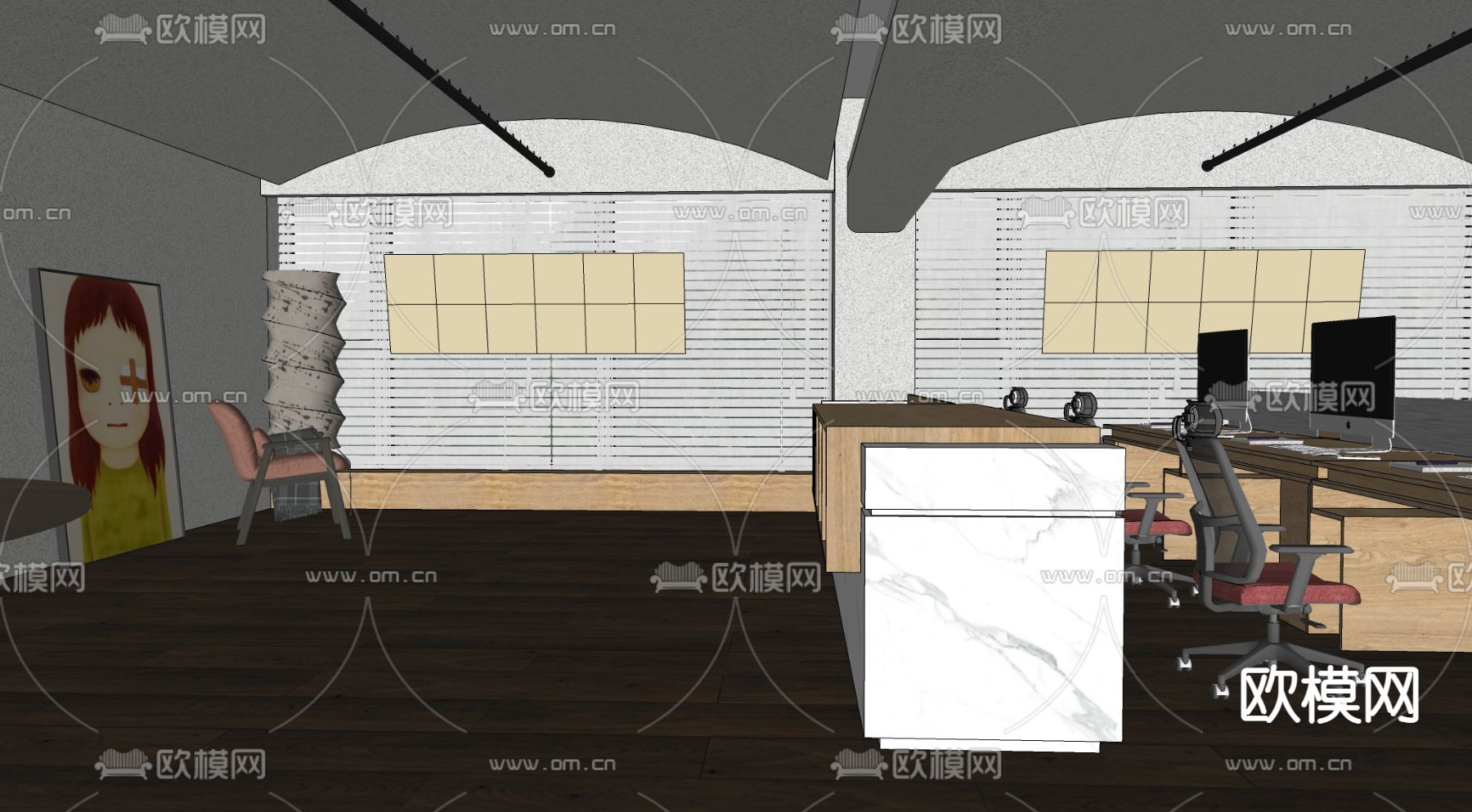 现代办公室su模型下载（渲染图3）