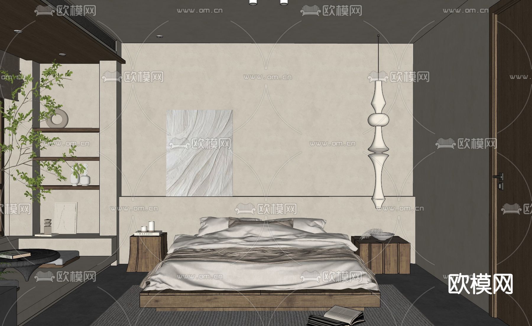 侘寂卧室su模型下载（渲染图4）