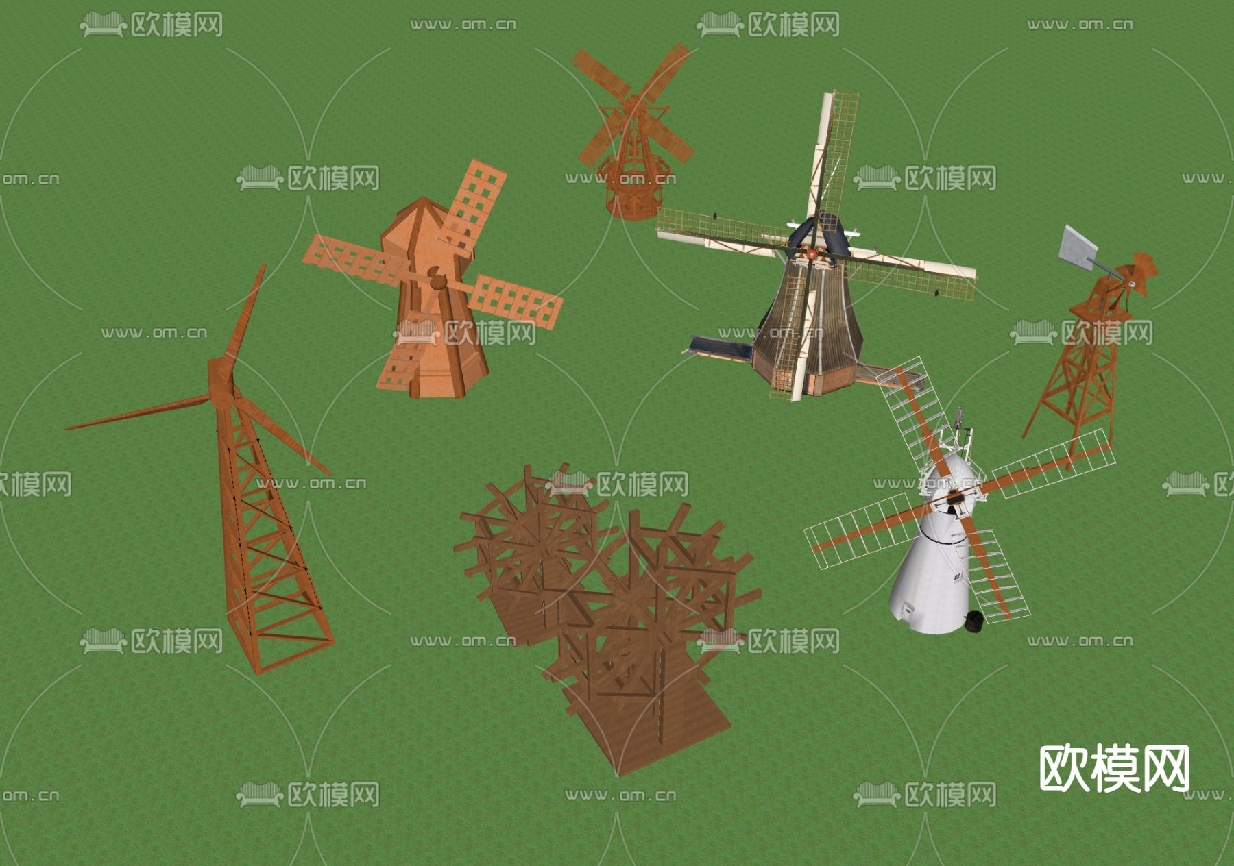 中式木风车 水车su模型下载（渲染图2）