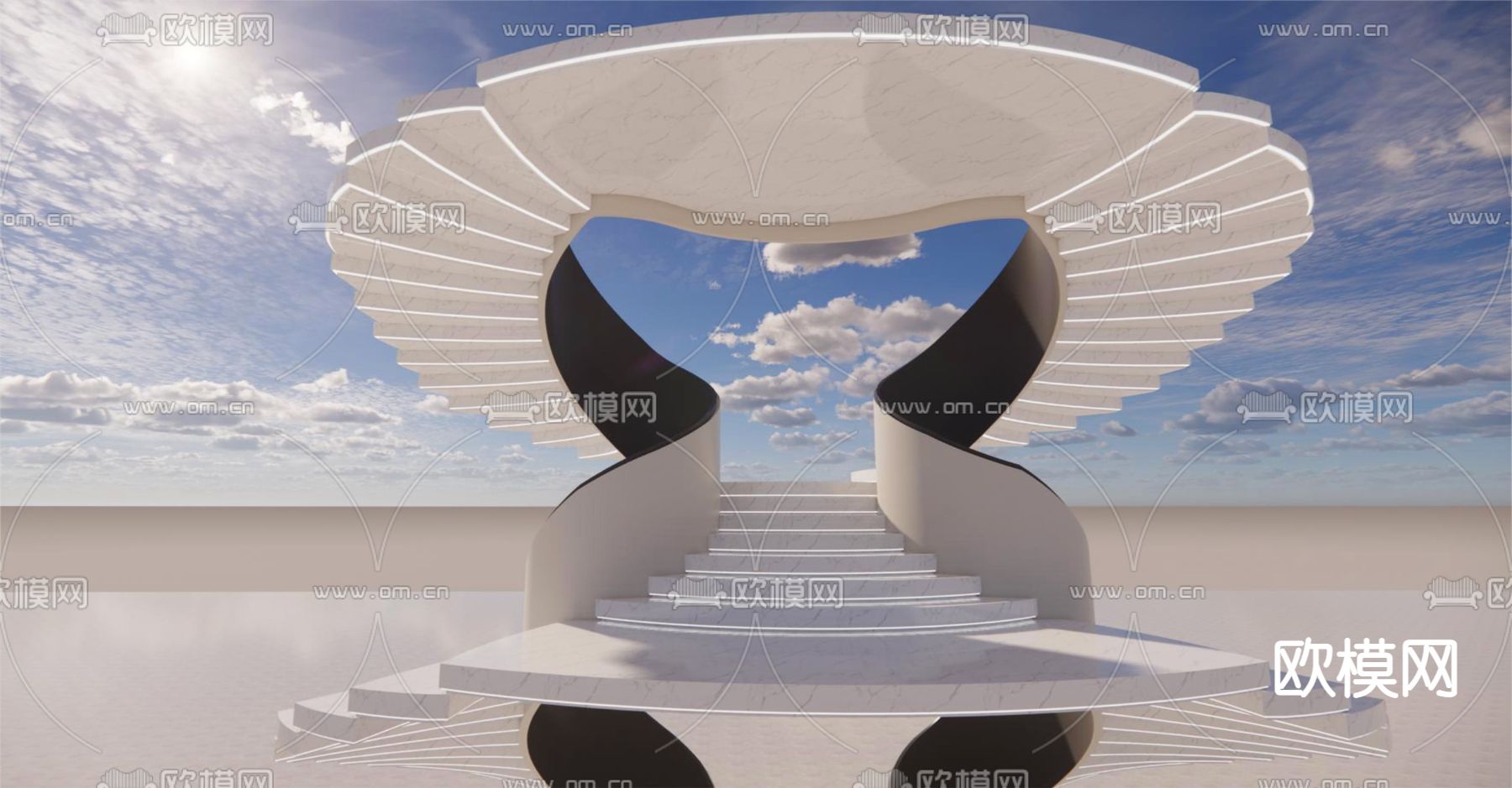 双边楼梯 旋转楼梯su模型下载（渲染图2）