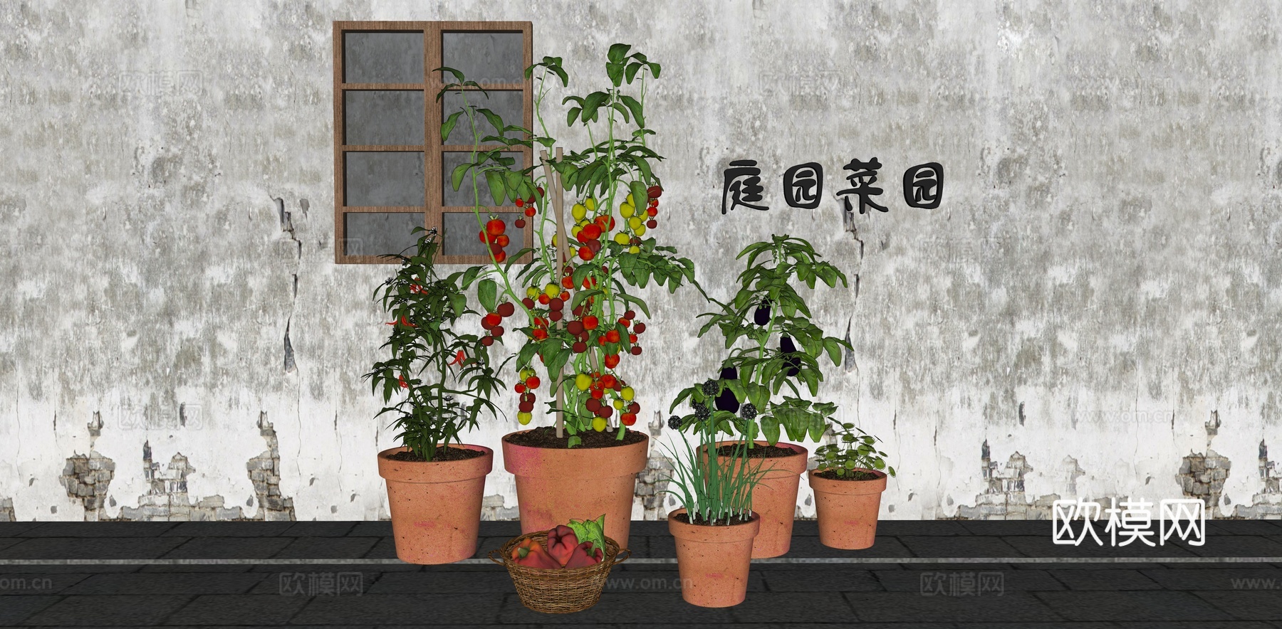 现代乡村庭园菜园 蔬菜种植盆 社区菜园 一米菜园 菜箱 番茄su模型
