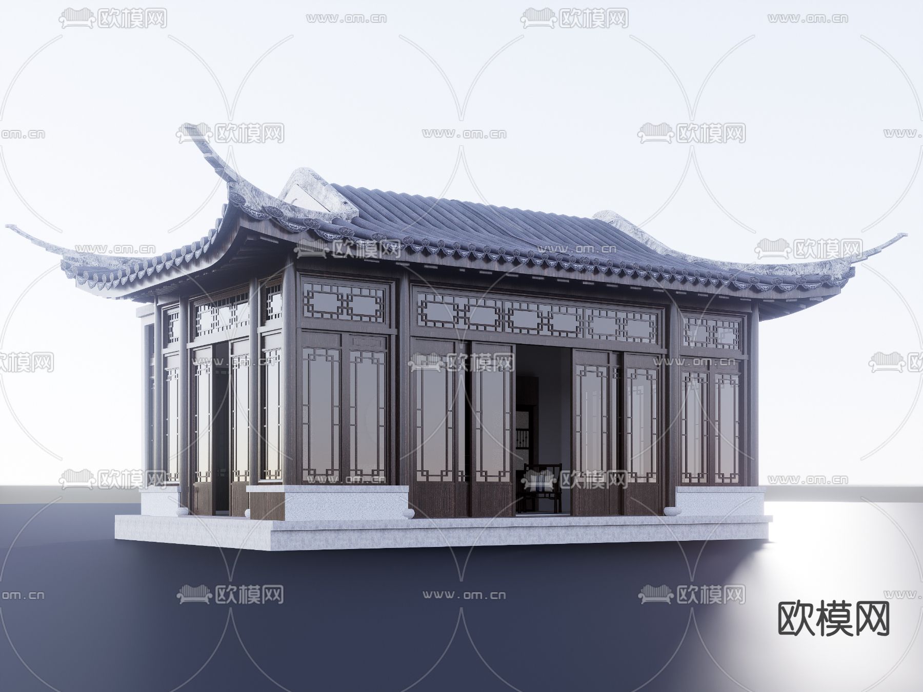 中式古建凉亭 亭子su模型下载（渲染图1）