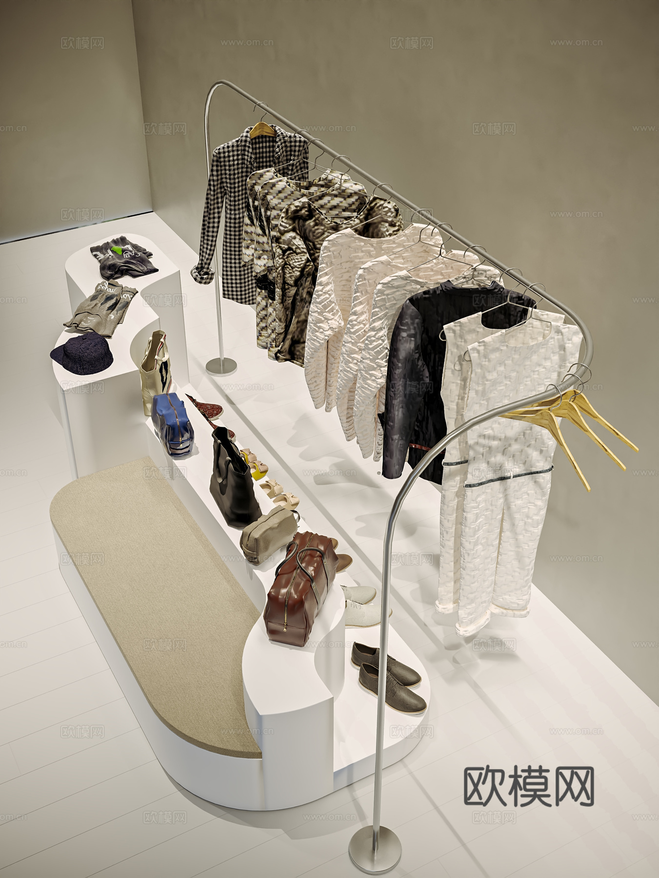 衣架+衣服+服装店坐凳组合3d模型