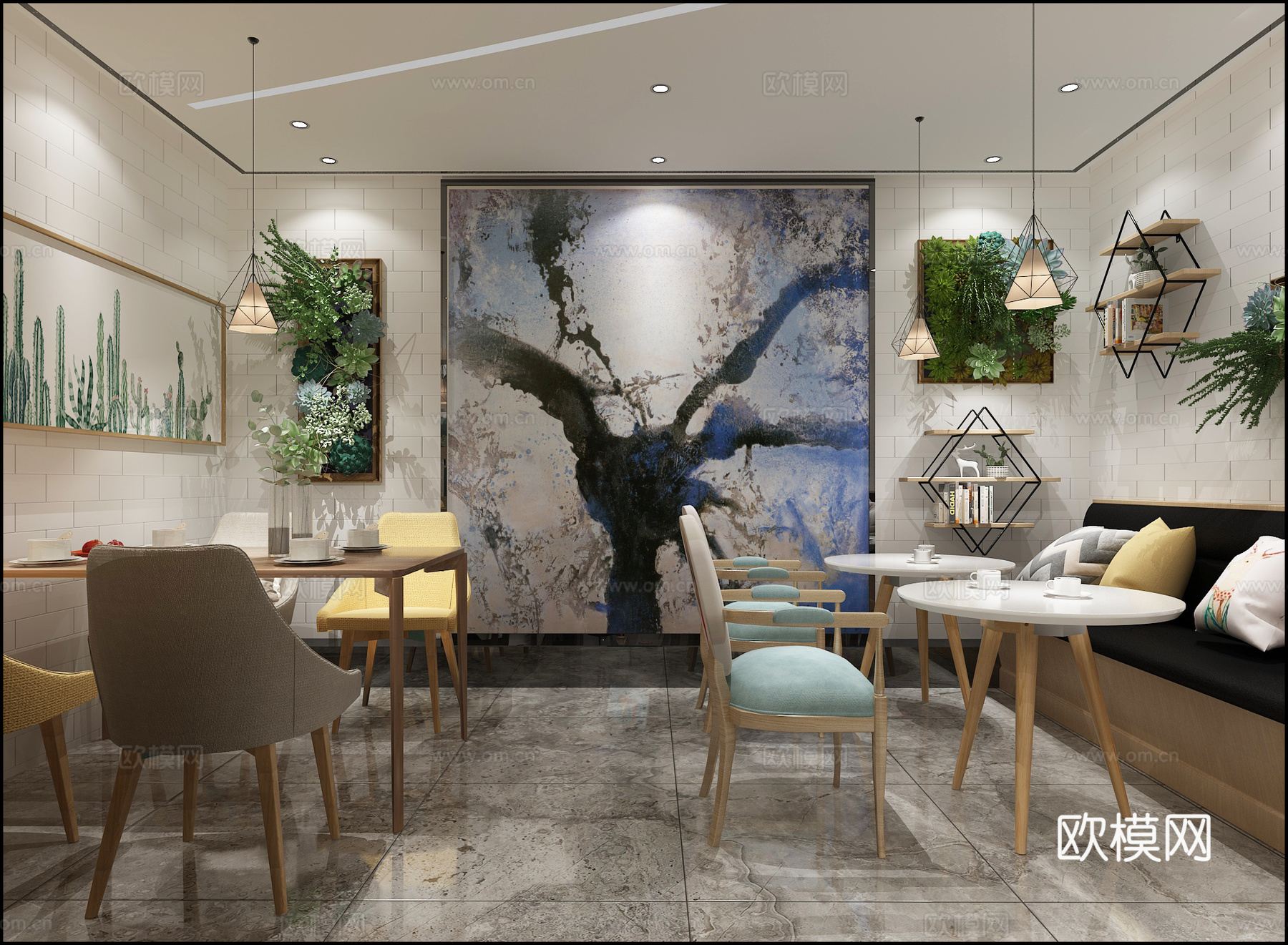 北欧风奶茶店 餐桌椅3d模型