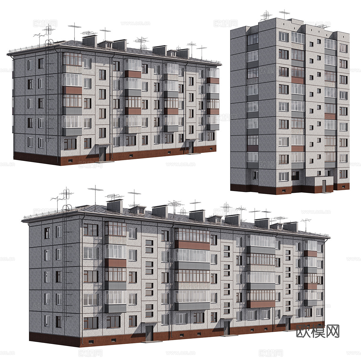 现代板式多层住宅建筑外观3d模型