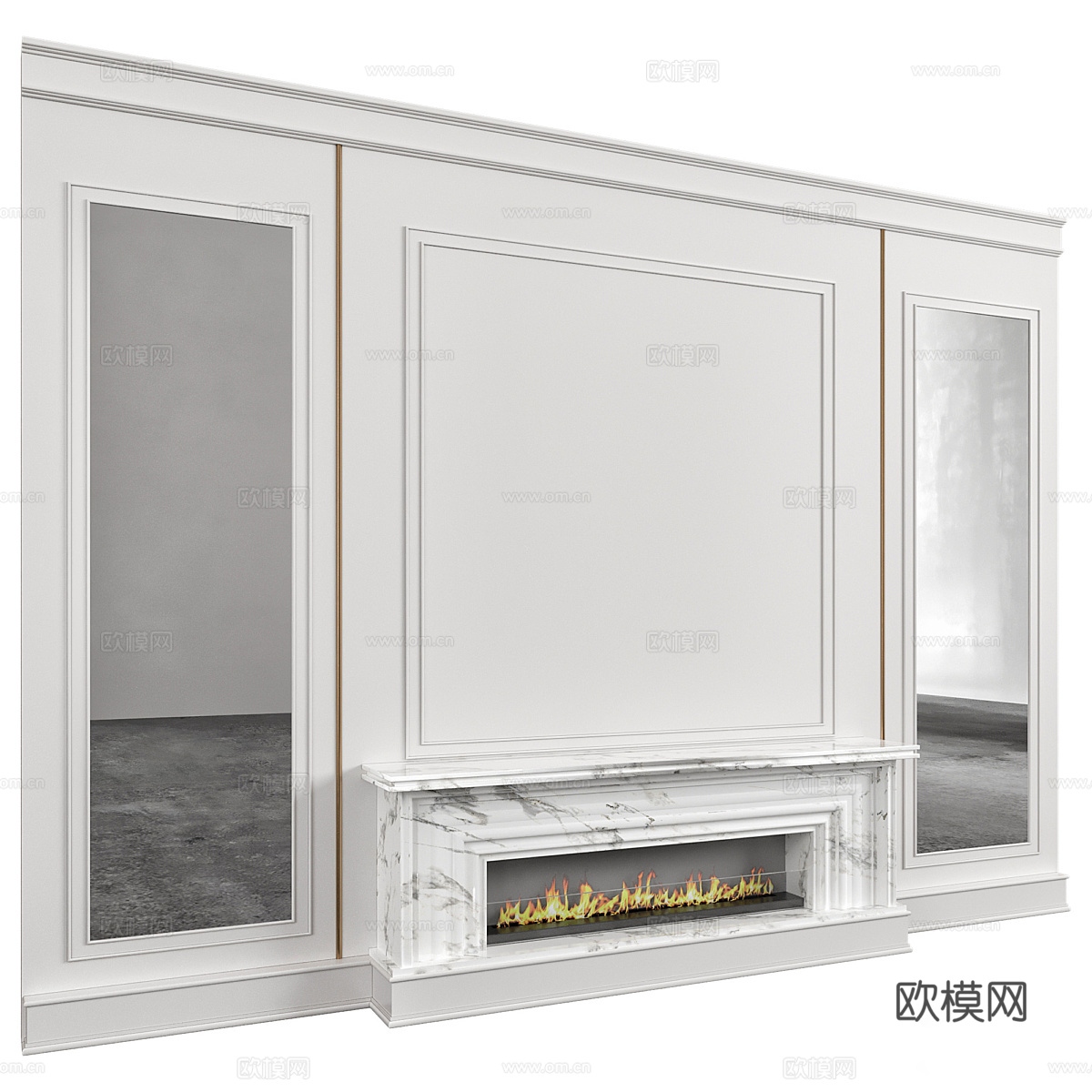 美式简约壁炉背景墙3d模型