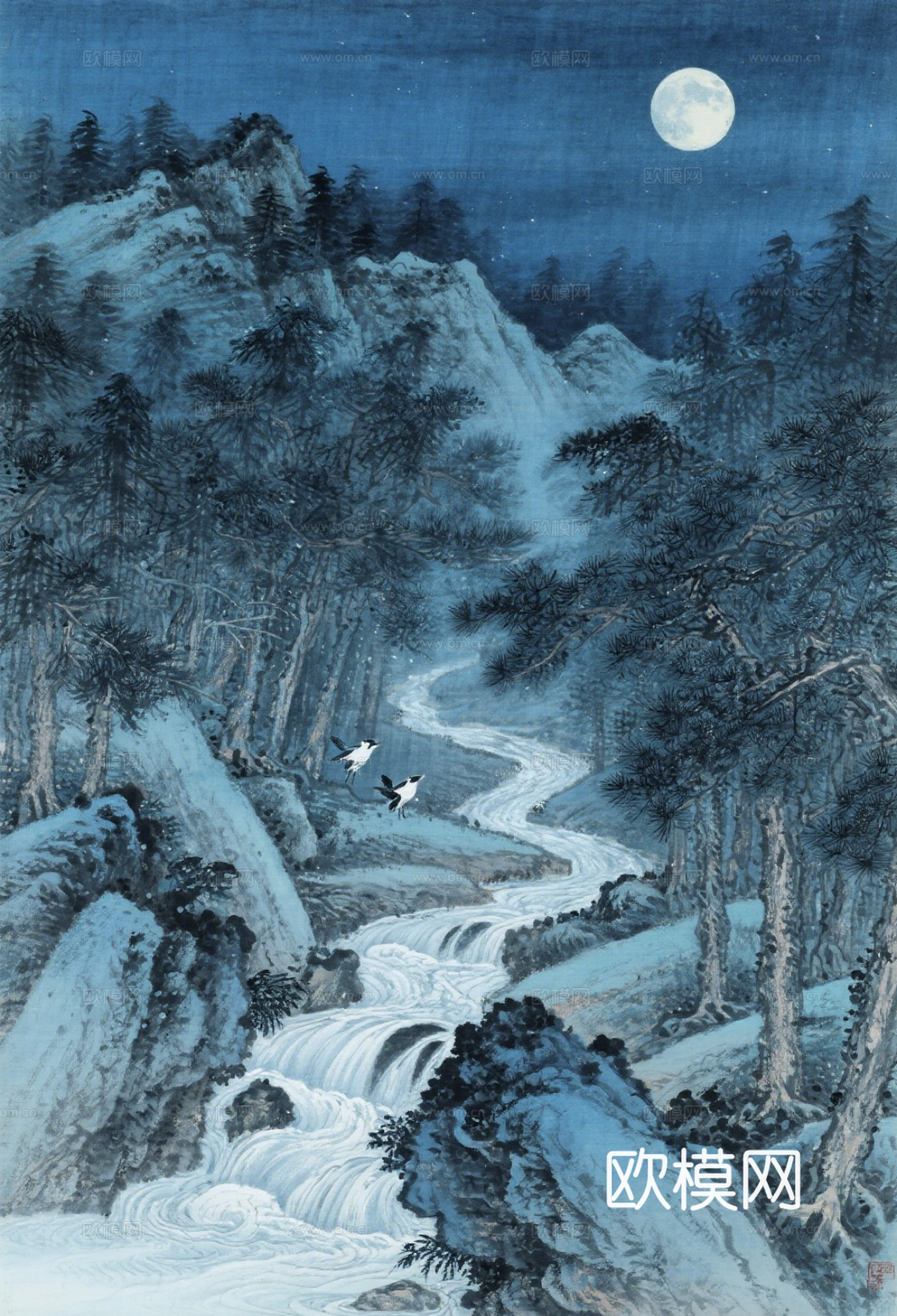 中古侘寂宋代美学山水国画 山峰云雾围绕水墨山水画