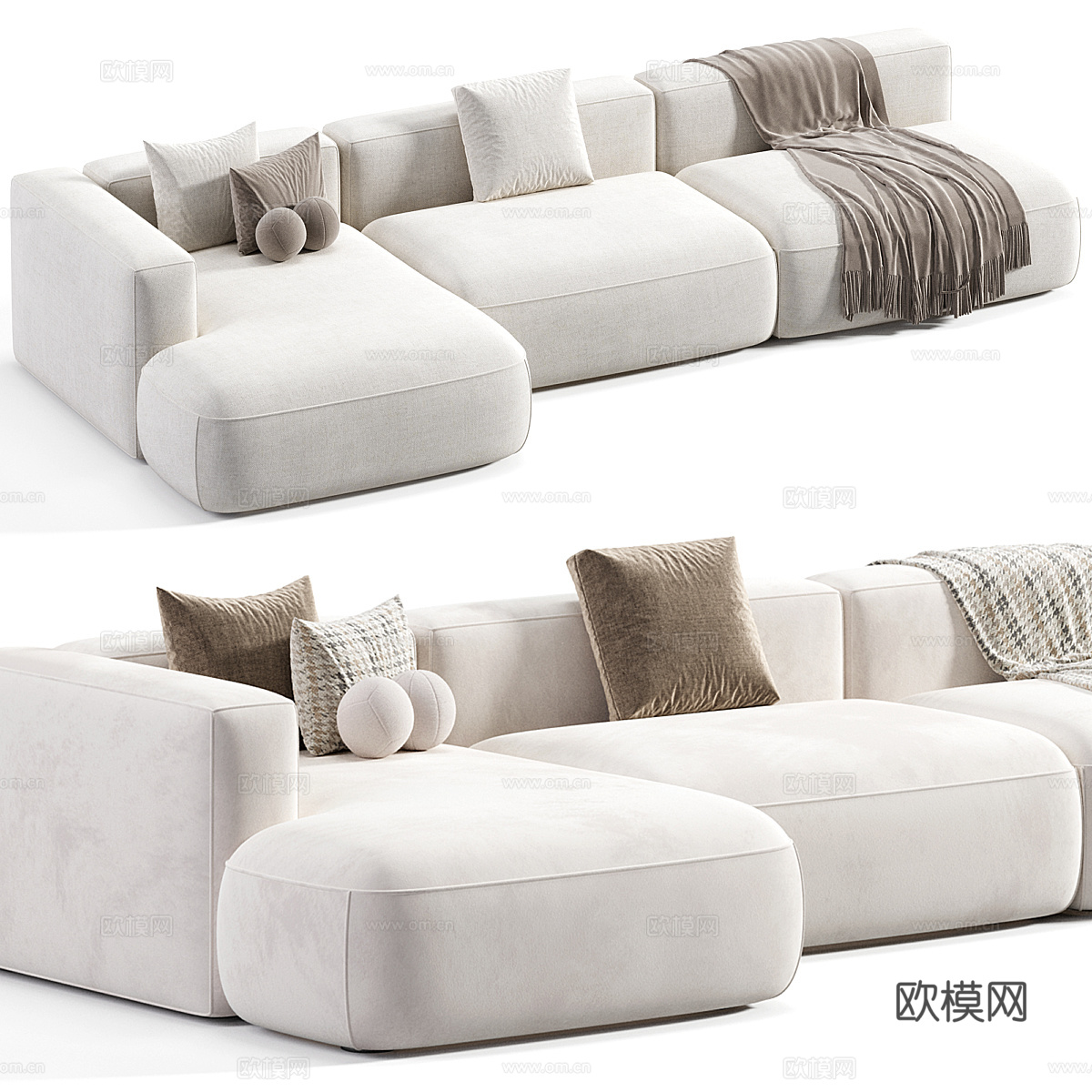 现代奶油风 Roxen 布艺组合沙发3d模型