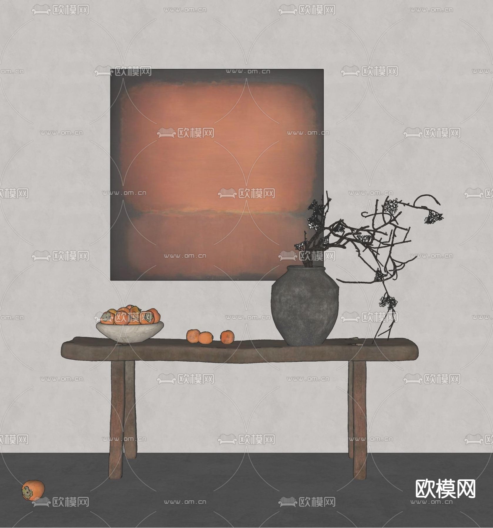 侘寂风抽象装饰画 挂画su模型下载（渲染图2）