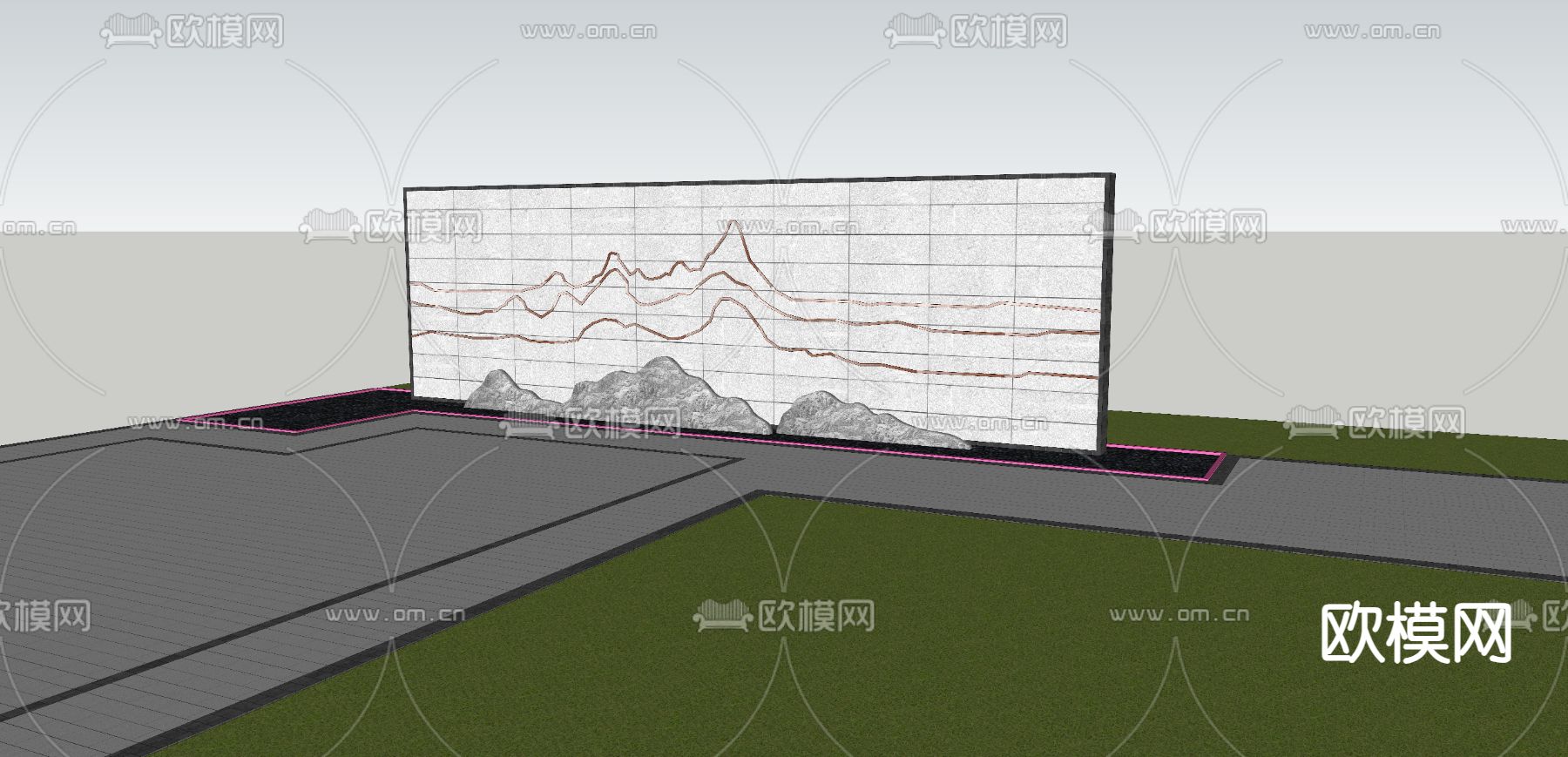 现代景墙su模型下载（渲染图2）