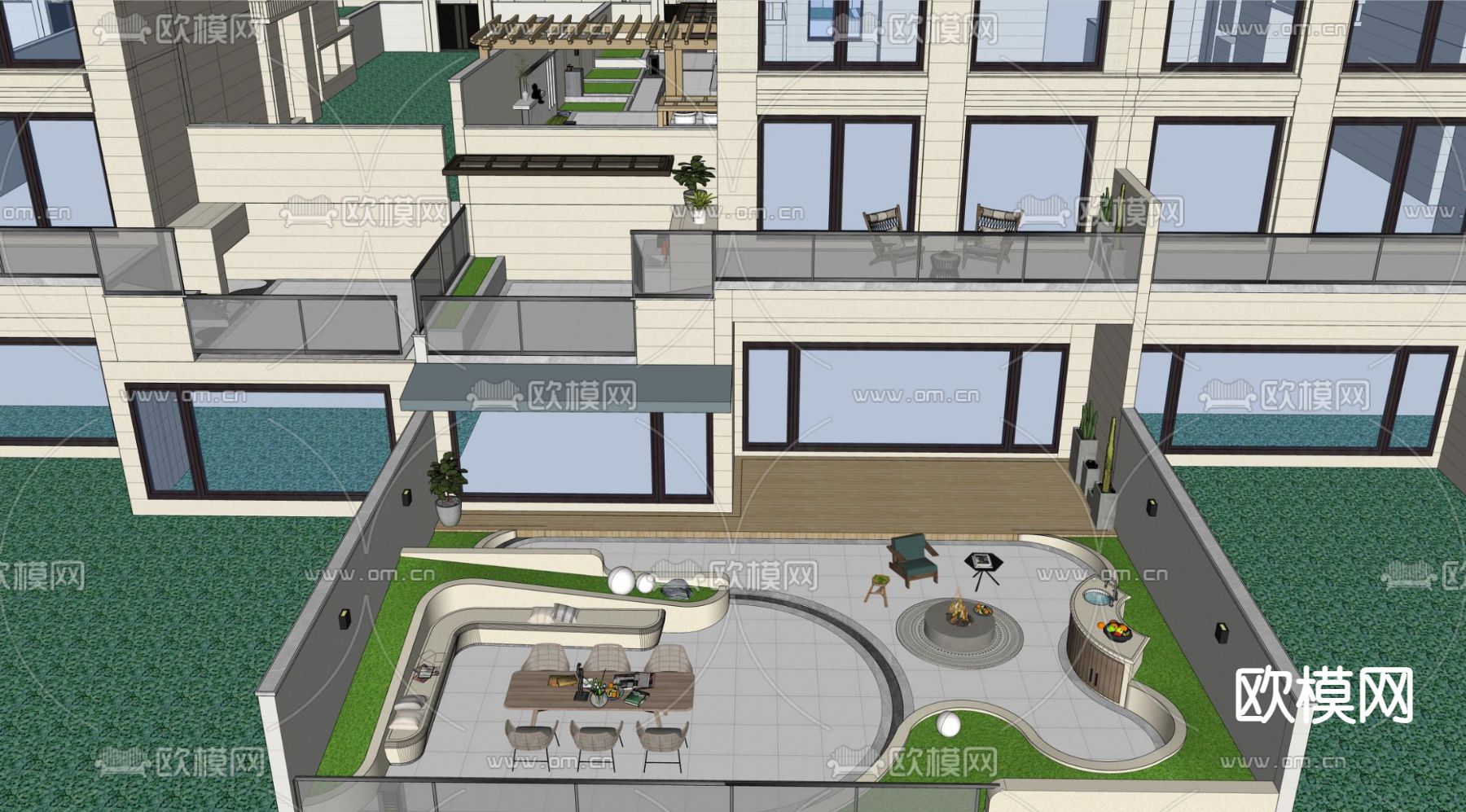 现代花园庭院su模型下载（渲染图1）