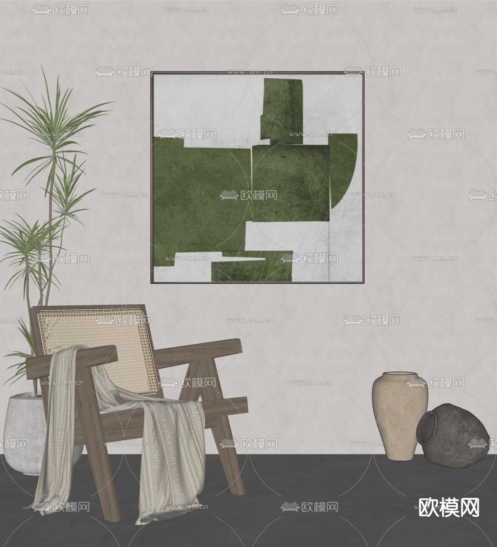 侘寂装饰画 挂画 抽象画su模型下载（渲染图2）