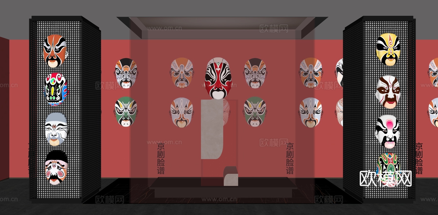 川剧脸谱文化展厅 中式戏曲非遗文化展厅 国潮文创展览 脸谱面su模型