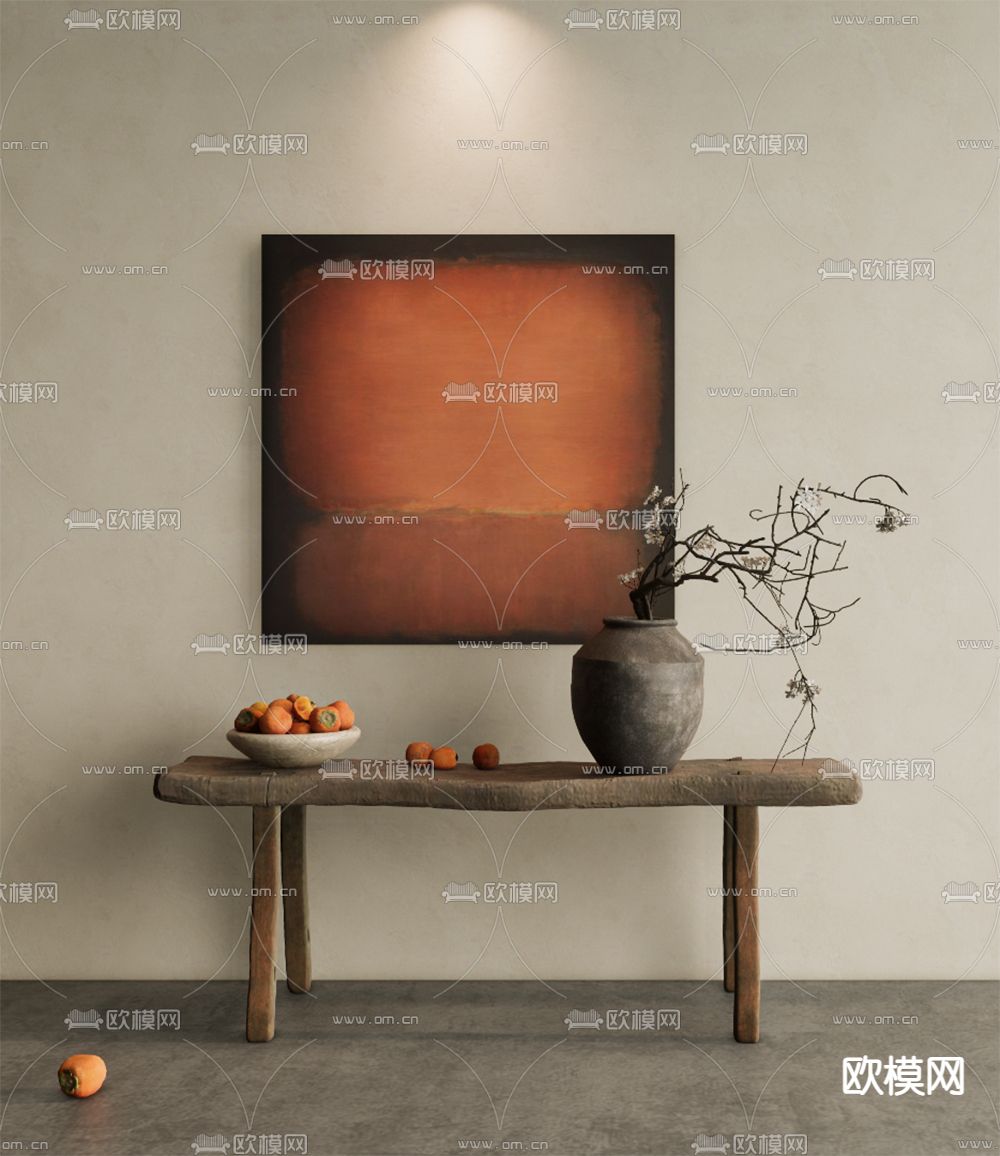 侘寂风抽象装饰画 挂画su模型下载（渲染图1）