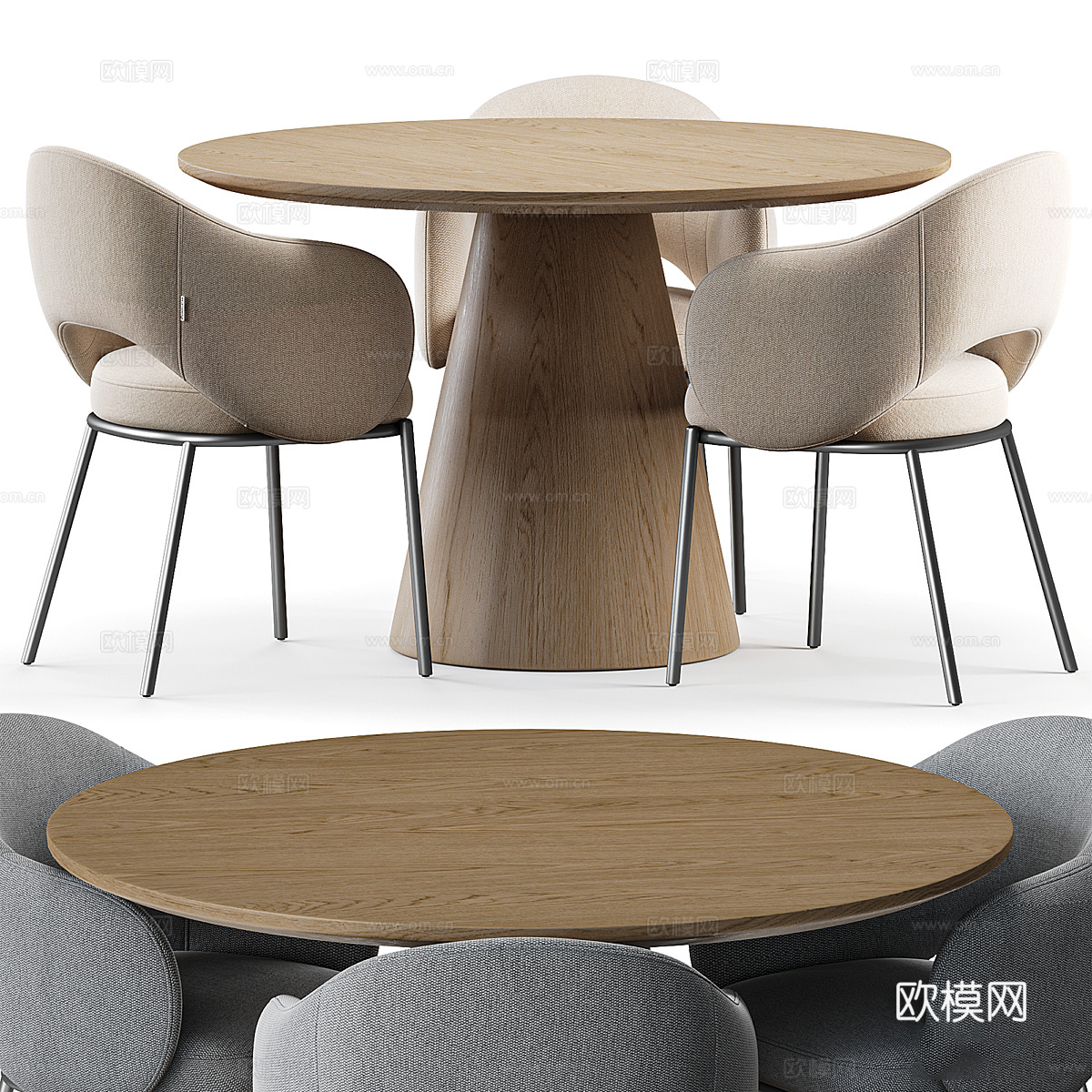 现代意式圆餐桌椅组合3d模型