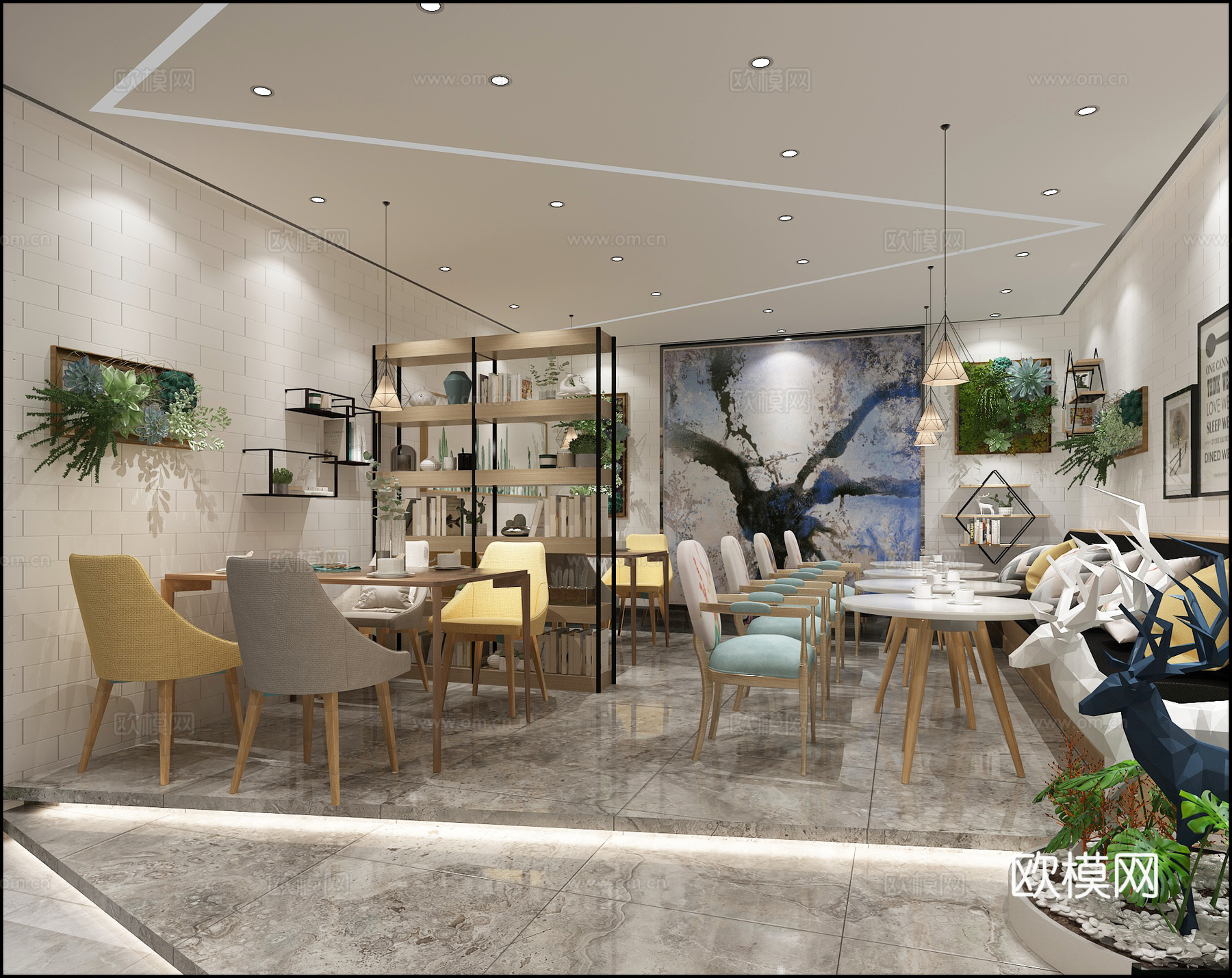 北欧风奶茶店 餐桌椅3d模型