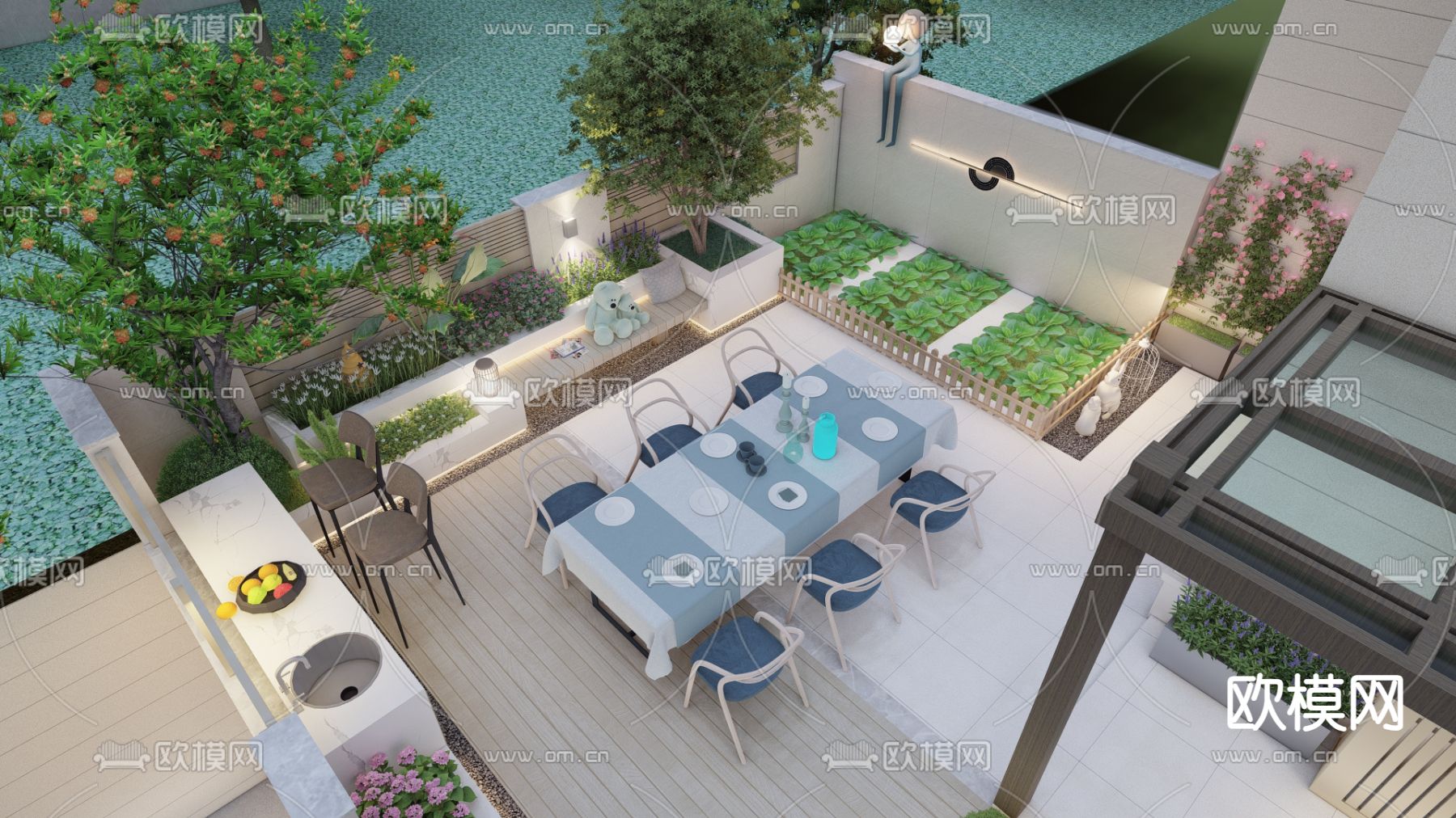 现代花园 庭院景观su模型下载（渲染图2）