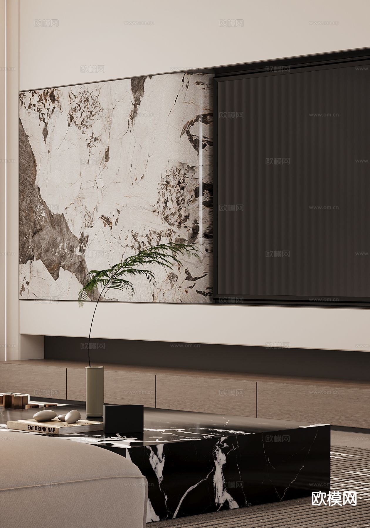 现代电视背景墙3d模型下载（渲染图2）